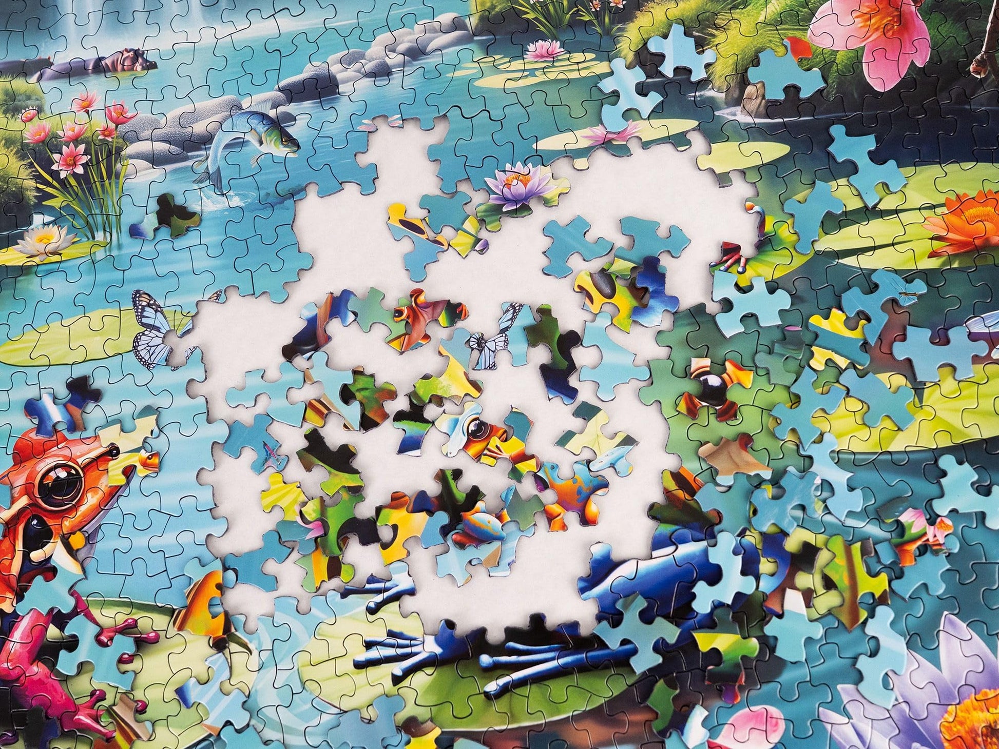 Springbok Lily Pond Paradise 1000 Piece Jigsaw Puzzle for Adults - Frogs and Flowers - Unique Cut Pieces - Made in USA