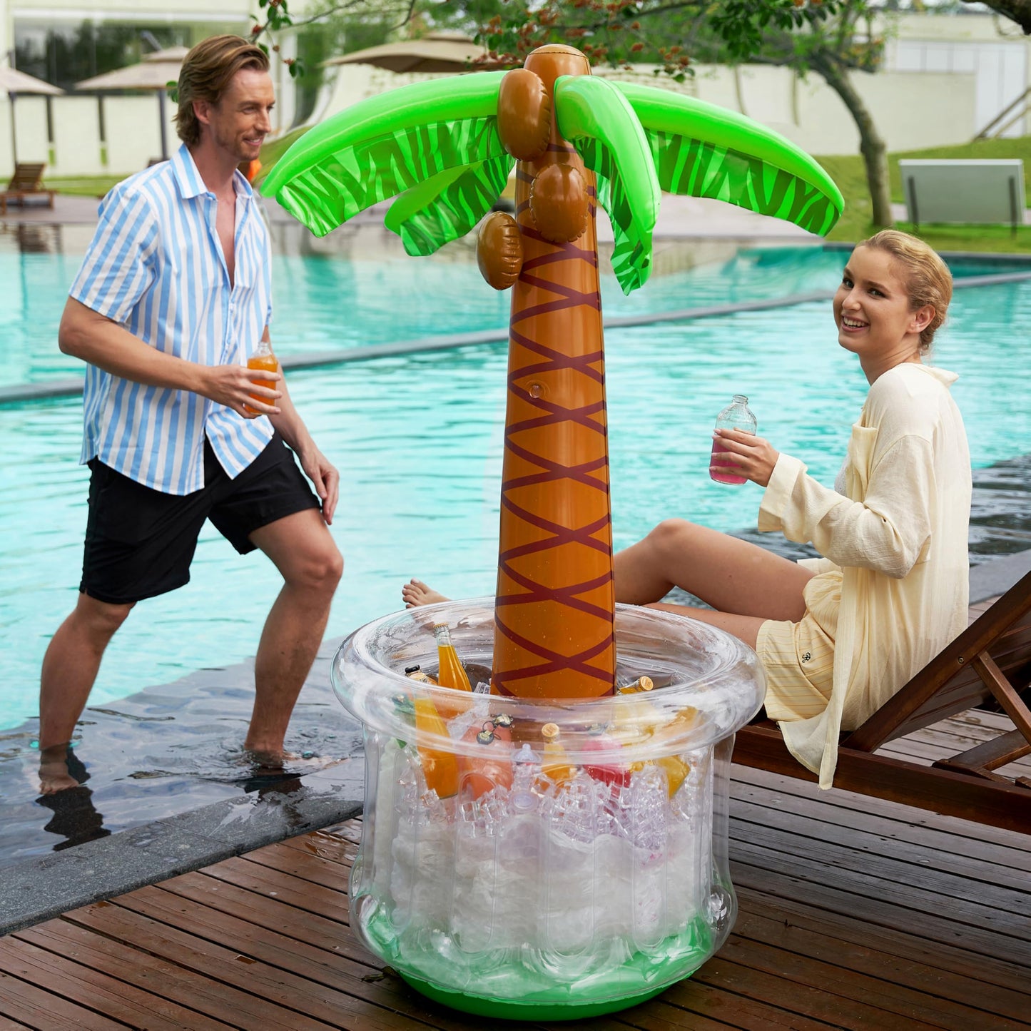 JOYIN 60" Inflatable Palm Tree Cooler, Beach Theme Decor, Pool Party Decorations, Luau Hawaiian Birthday Party Supplies, Ocean Jungle Tropical Themed