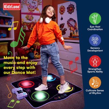 Kidzlane Electronic Dance Mat for Kids 8-12, Wireless Kids' Dance Pad with Bluetooth/AUX, Built-in Music, 5 Challenge Levels, 4 Modes - Interactive