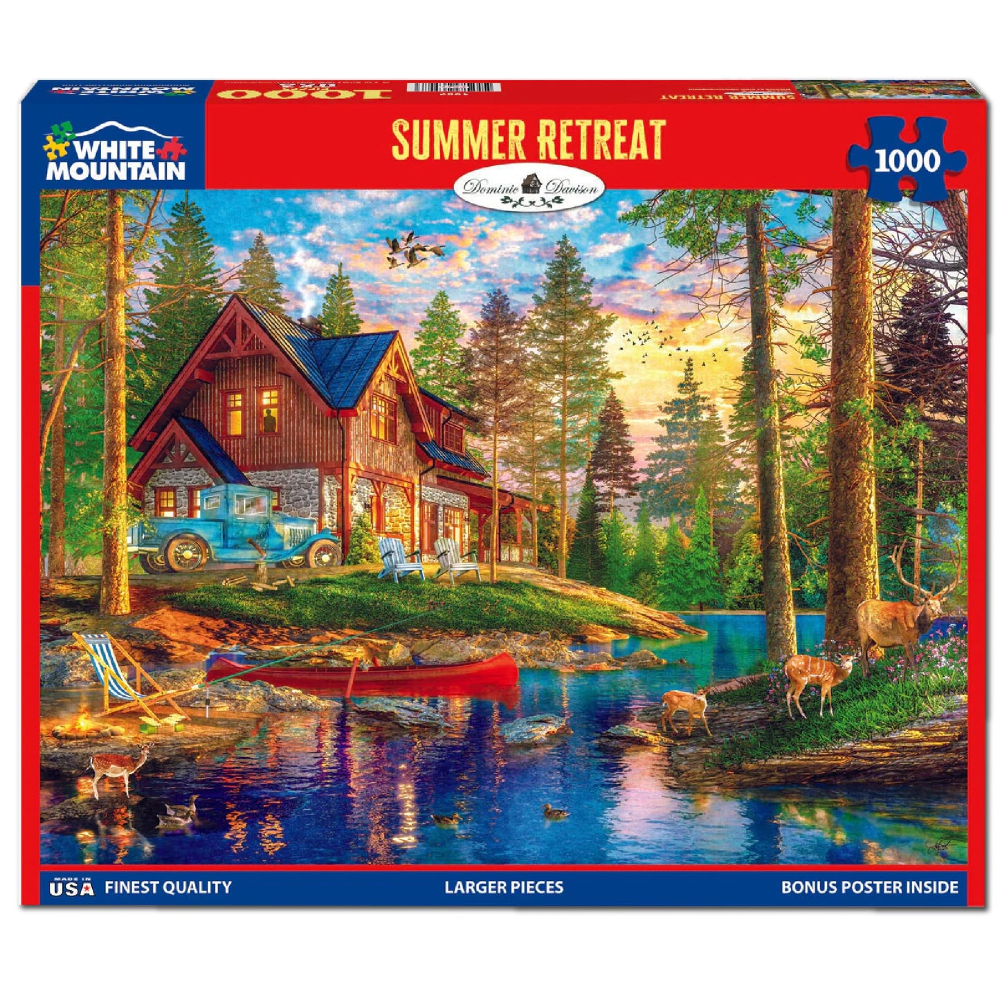 White Mountain 1000 Piece Jigsaw Puzzle Scenice Lake Cabin, Summer Retreat