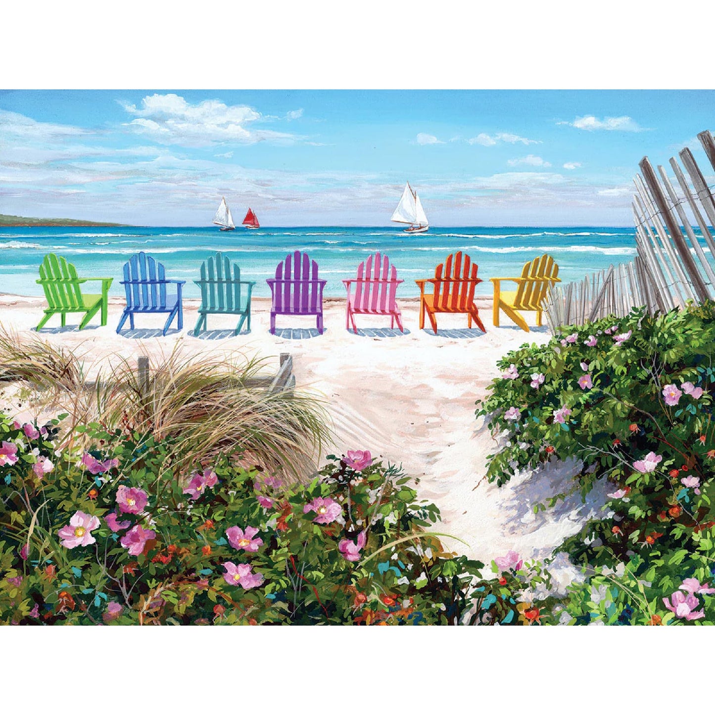White Mountain 500 Piece Jigsaw Puzzle Summer Beach, Rainbow Chairs