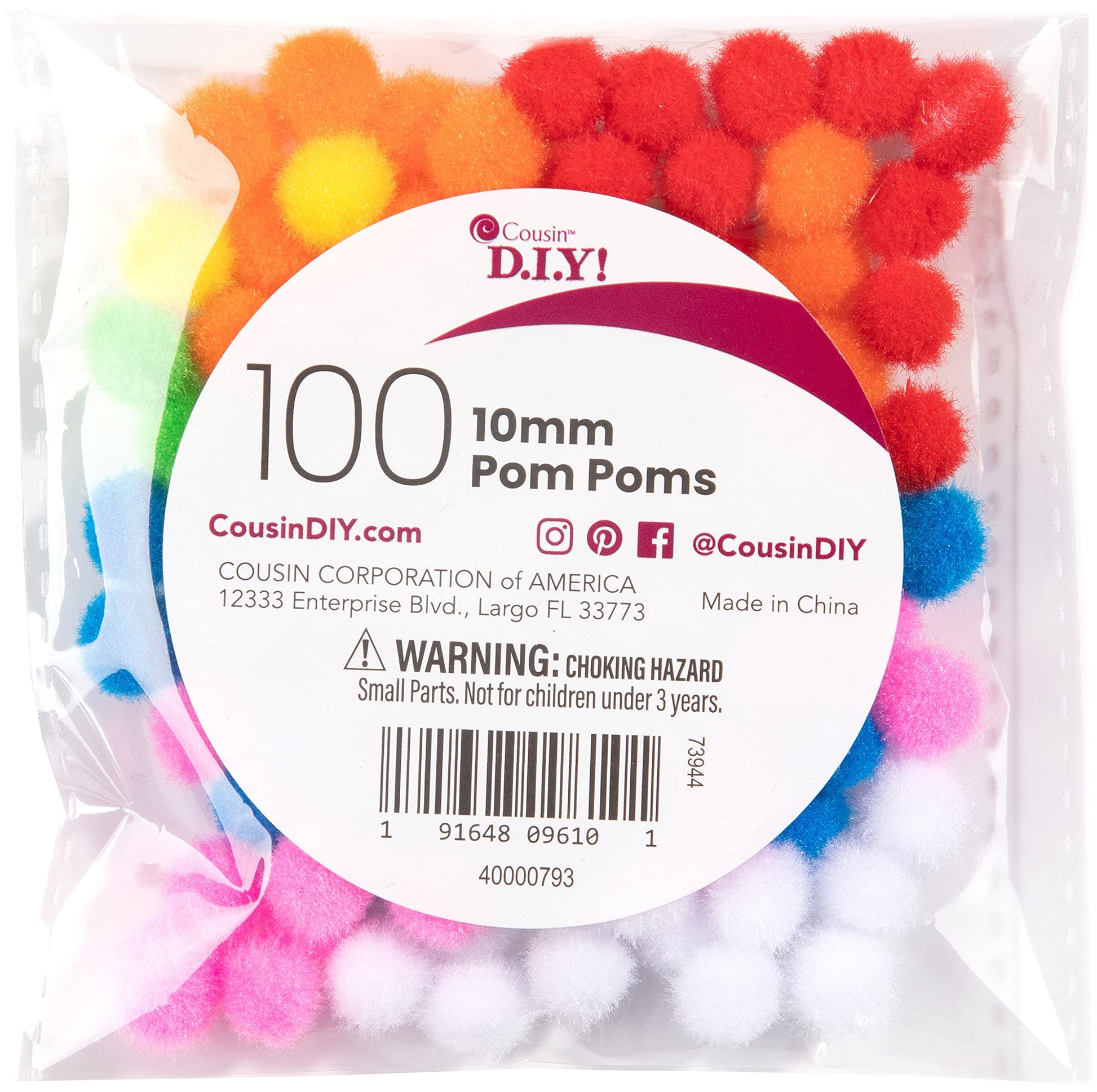 Cousin DIY Multicolor 10mm Poms, 100 Pack