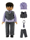 American Fashion World Boy’s Gray and Purple Formal Outfit for 18-Inch Dolls | Premium Quality & Trendy Design | Dolls Clothes | Outfit Fashions for
