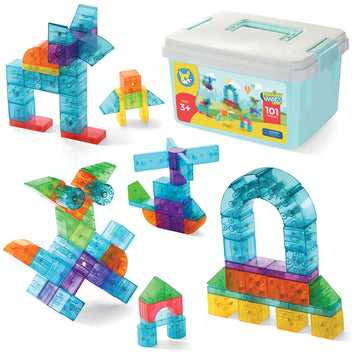 Play Brainy 101 Pieces Magnetic Cubes for Kids - 3D Building Blocks Set with Transparent Blocks in Varying Shapes and Colors - STEM-Approved Learning