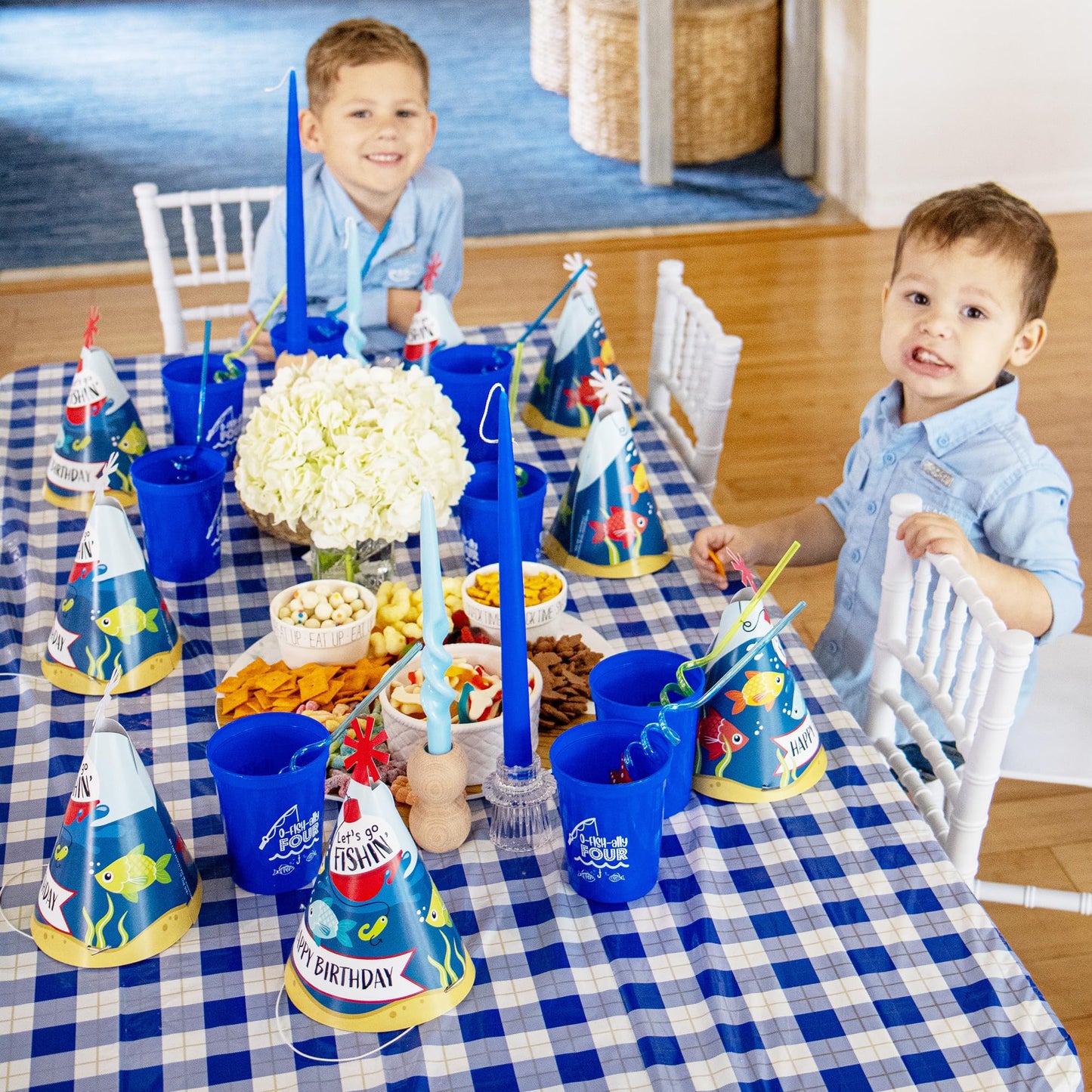 Big Dot of Happiness Let’s Go Fishing - Cone Happy Birthday Party Hats for Kids and Adults - Set of 8 (Standard Size)