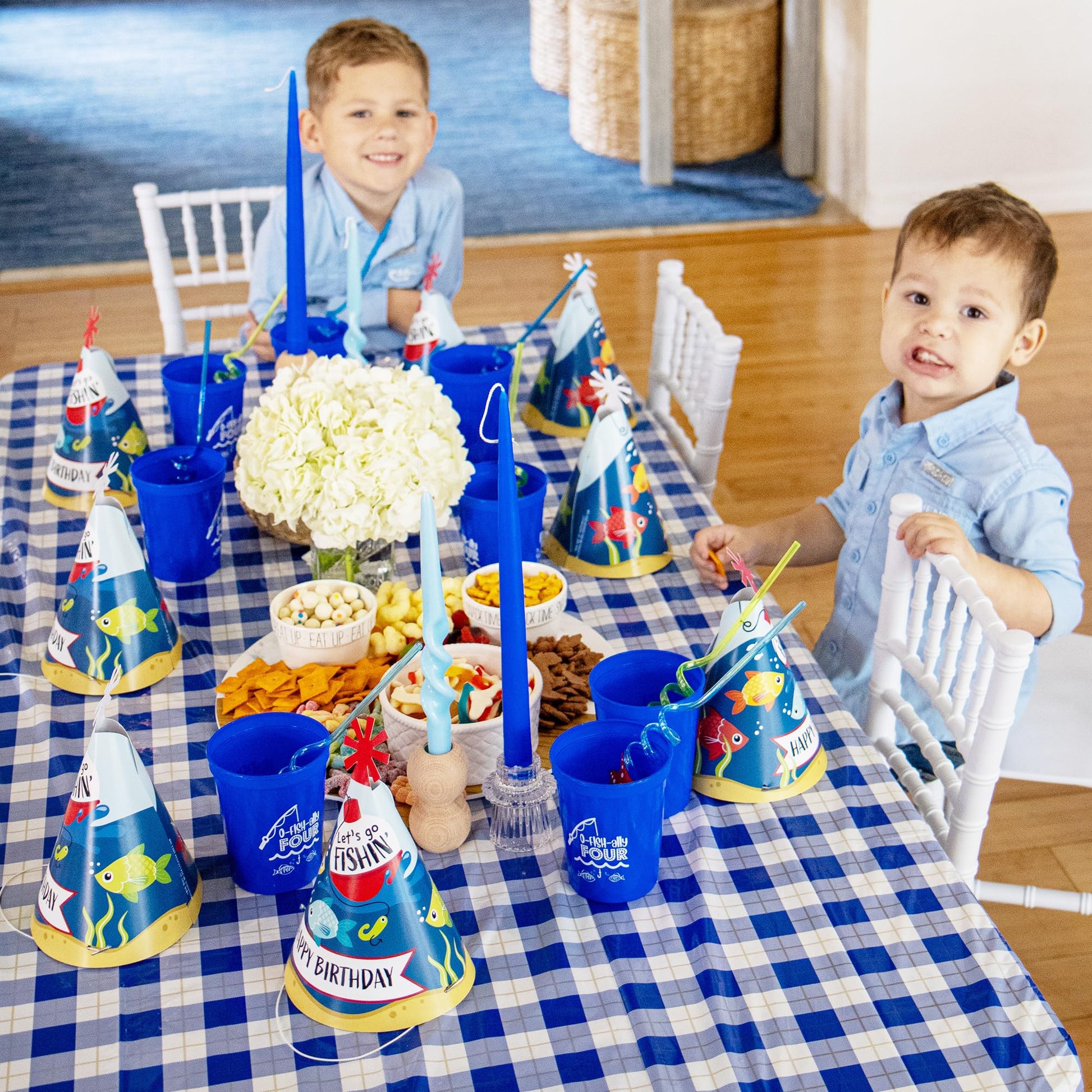 Big Dot of Happiness Let’s Go Fishing - Cone Happy Birthday Party Hats for Kids and Adults - Set of 8 (Standard Size)