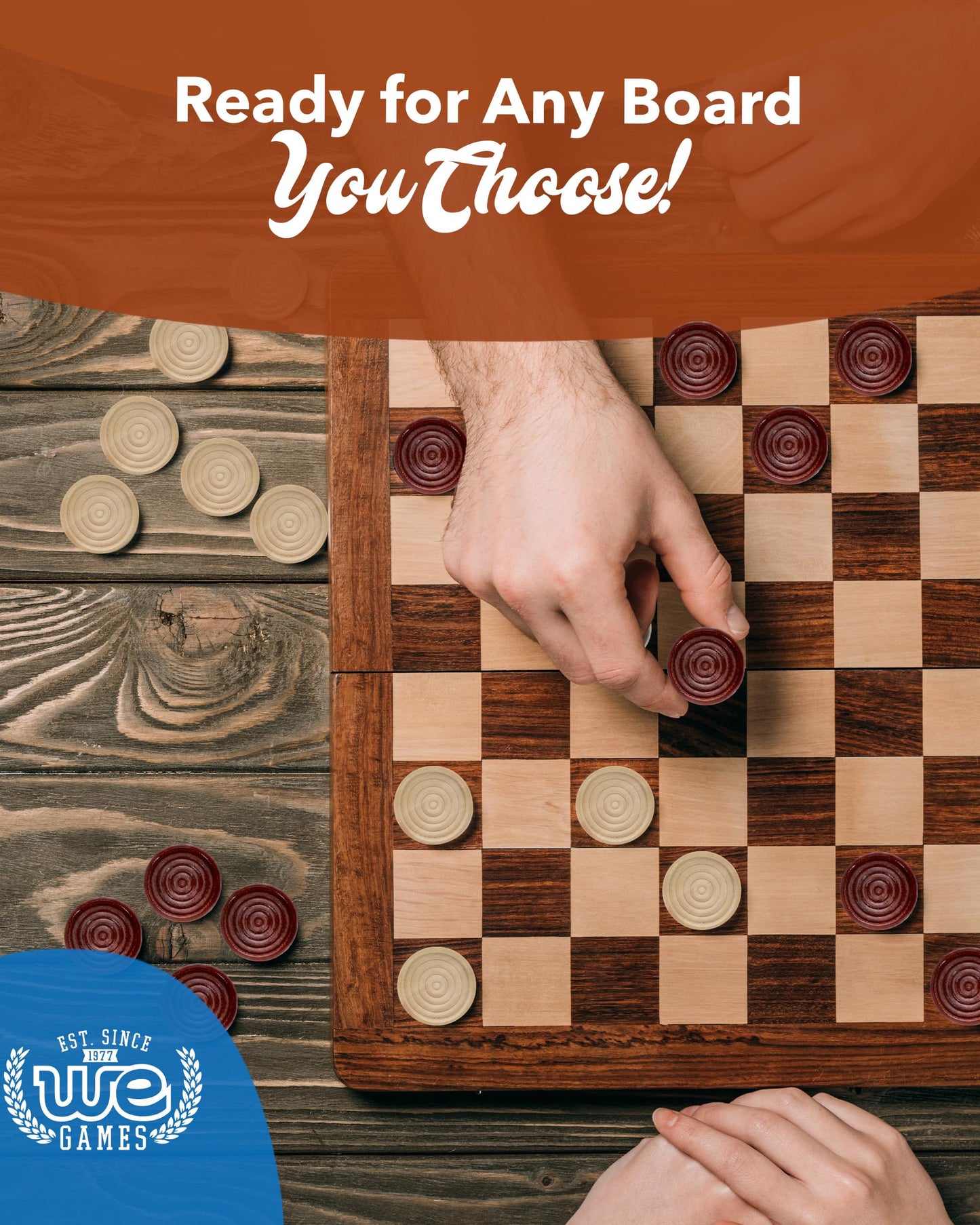 WE Games Wooden Checkers Pieces Only (1.5 inch), Checker Board Game & Backgammon Pieces, 24 Brown and Natural Stained Stackable Ridges