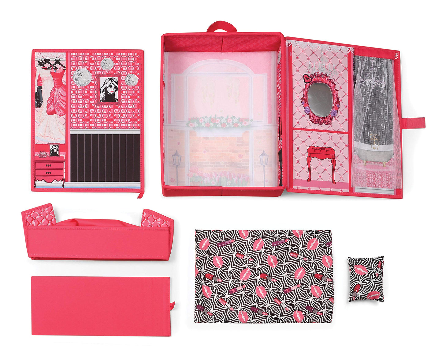 Badger Basket Portable Home & Go Dollhouse Playset with Travel Storage Case & Accessories - for 12-Inch Dolls - Convenient & Compact
