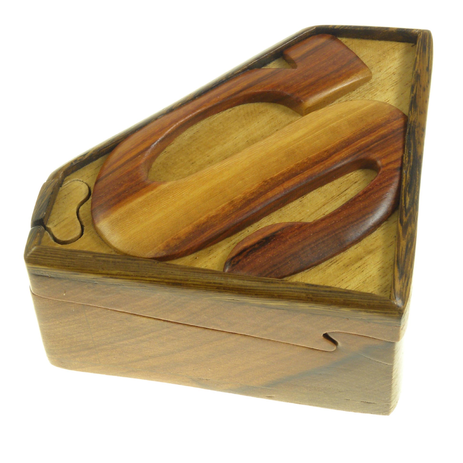 Super-Man, Superhero, Handcrafted Wooden Puzzle Box with Secret Compartment, All Natural Intarsia Wood Art