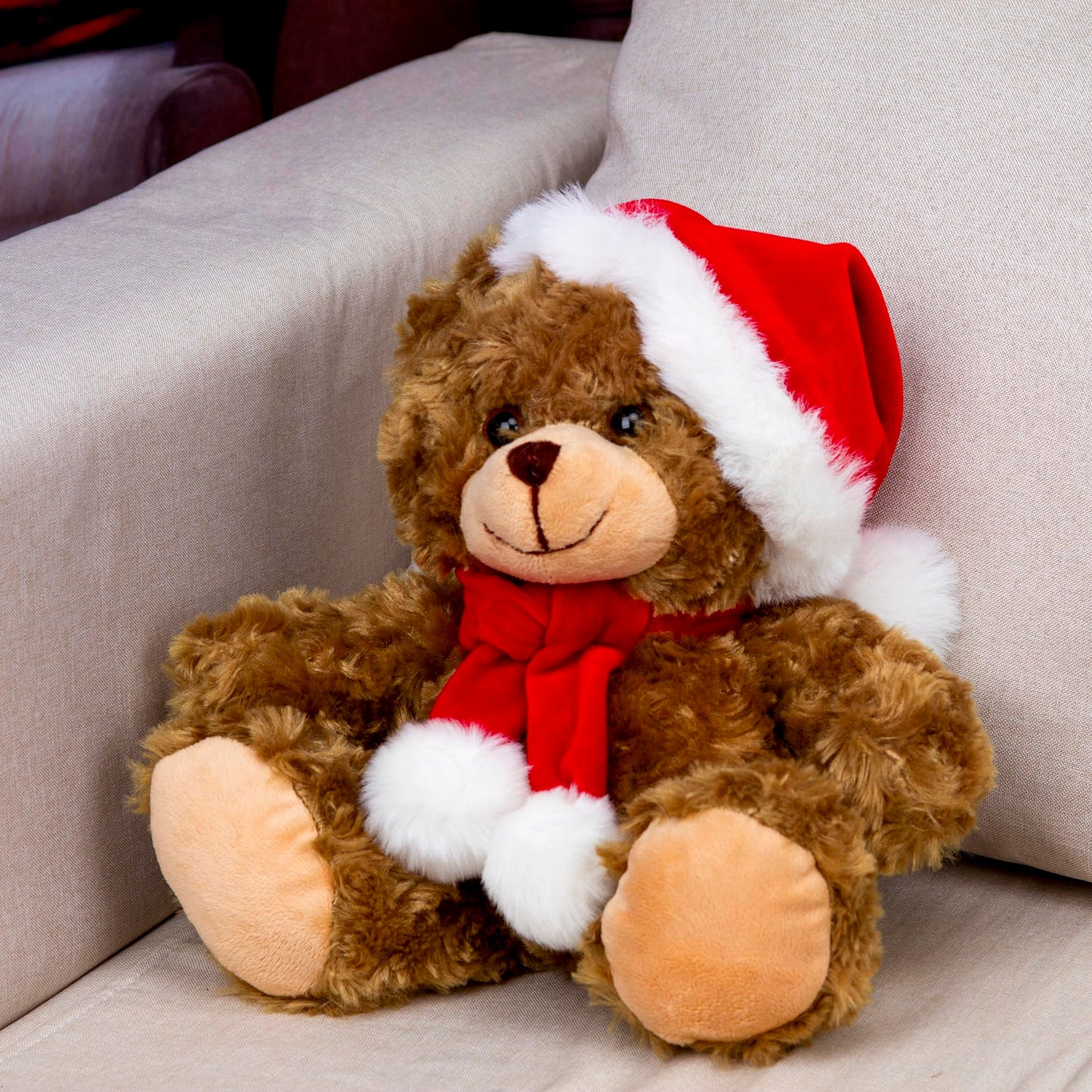 Plushland Adorable Soft and Hairy Santa Teddy Bear, Stuffed Animal Holiday Toys Christmas Accessories - A Perfect Toy Gift for Kids (6 Inches, Xmas