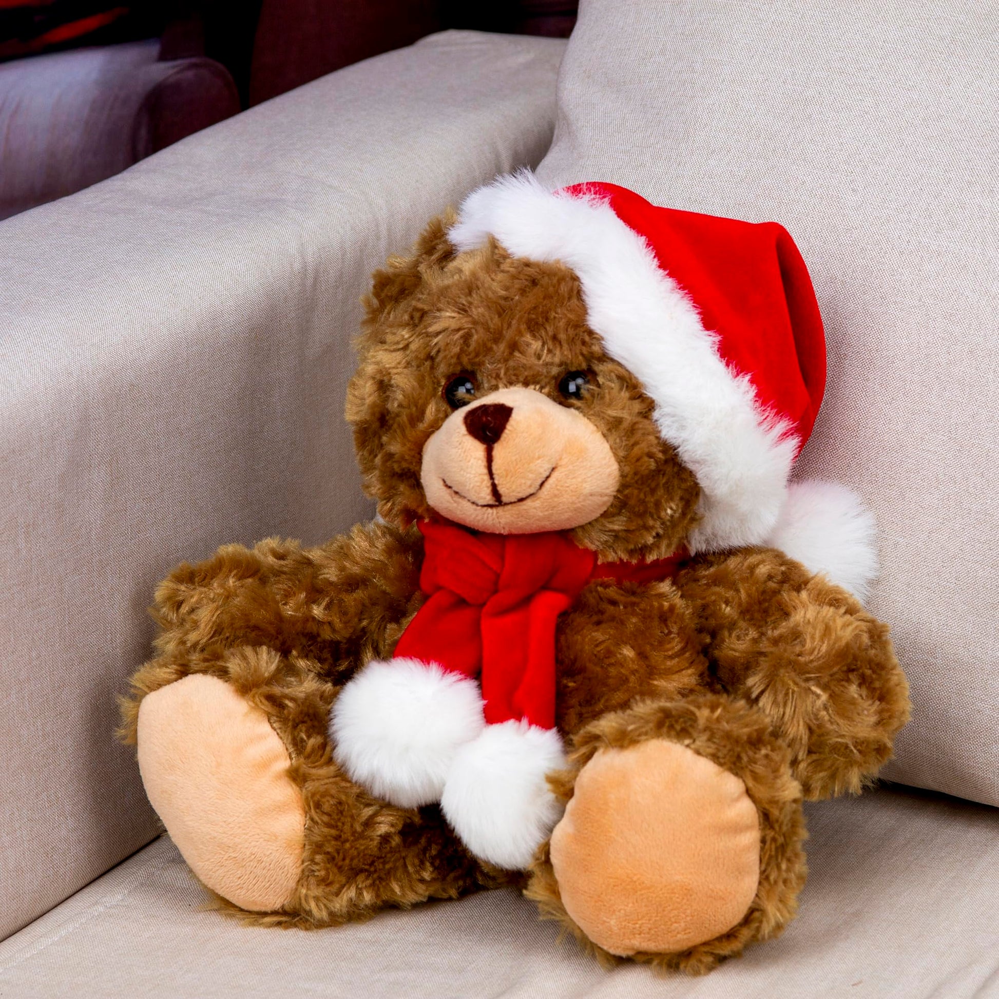Plushland Adorable Soft and Hairy Santa Teddy Bear, Stuffed Animal Holiday Toys Christmas Accessories - A Perfect Toy Gift for Kids (6 Inches, Xmas