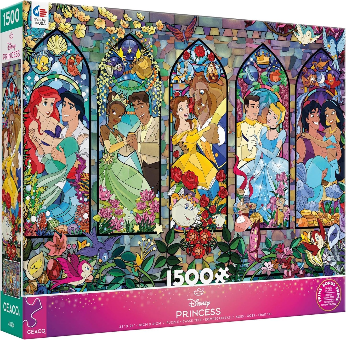 Ceaco - Disney Princess Castle Royal Windows - 1500 Piece Puzzle for Adults