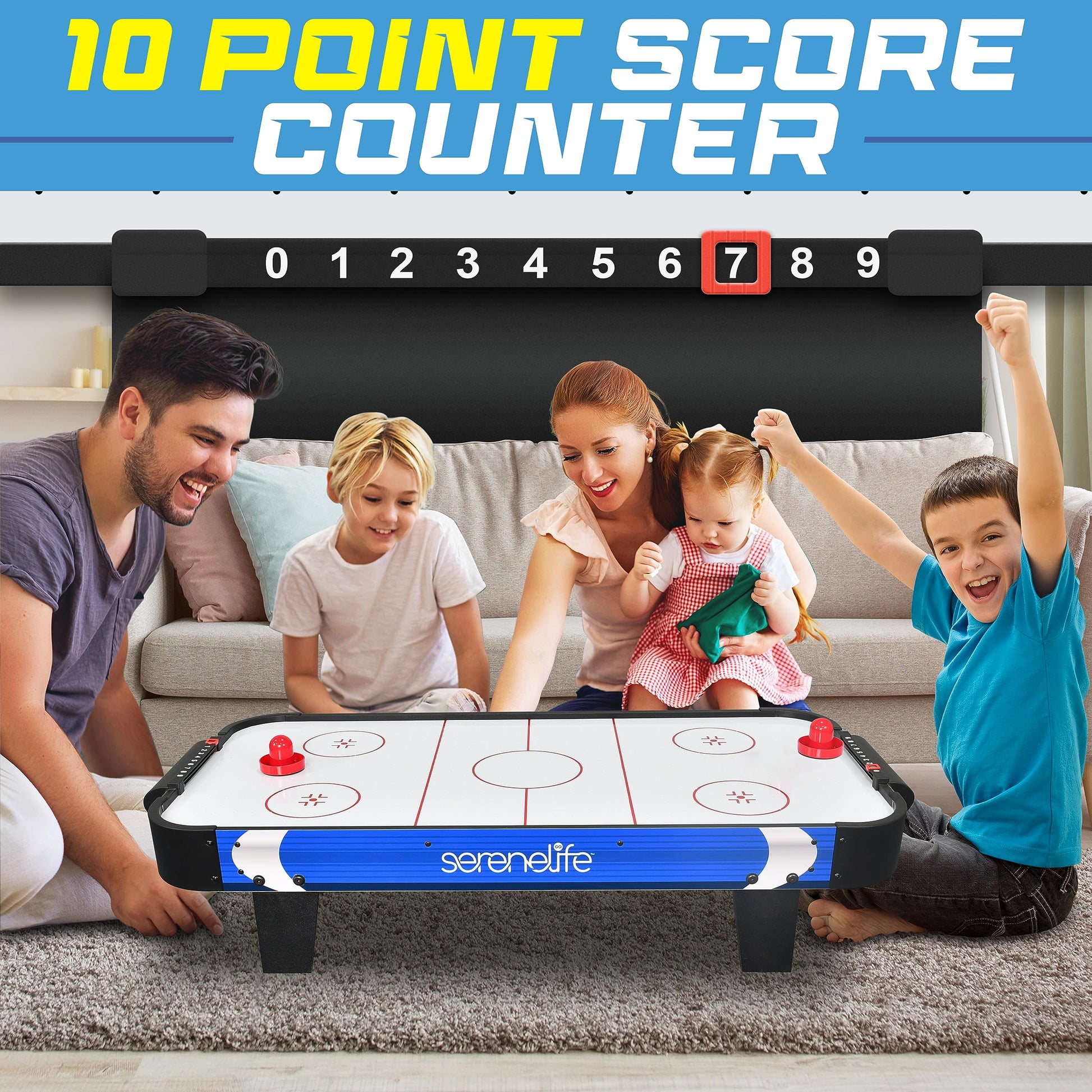 SereneLife 40" Air Hockey Game Tabletop, w/Fastest Game Play Upgraded 110v Motor, Built-in Score Tracker & Puck Dispenser, Accessories