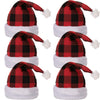 JOYIN 6 Pack Christmas Santa Hat Plaid Santa Hat Luxury Plush Hat for Christmas Costume, Christmas Party Supplies, Holiday Party Favors