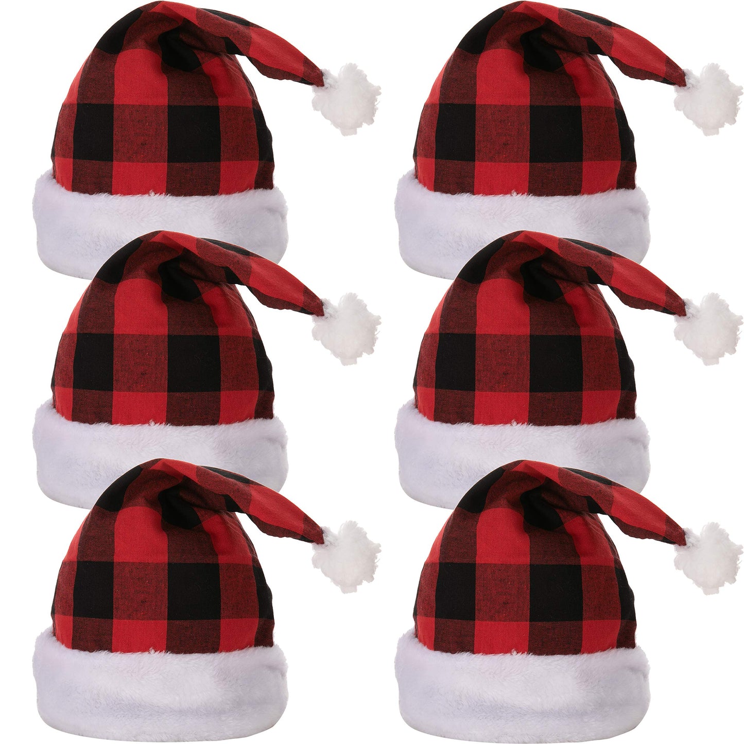 JOYIN 6 Pack Christmas Santa Hat Plaid Santa Hat Luxury Plush Hat for Christmas Costume, Christmas Party Supplies, Holiday Party Favors