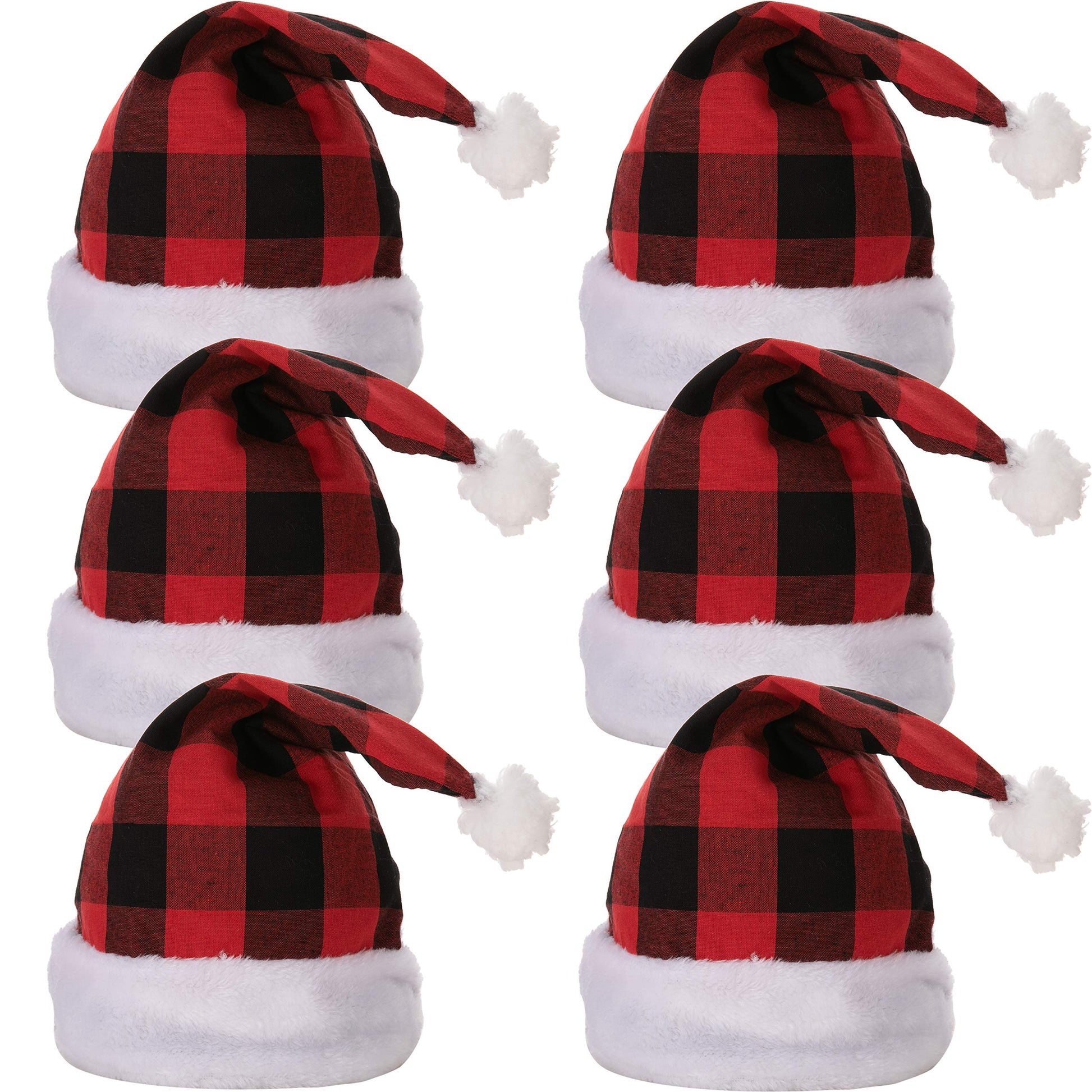 JOYIN 6 Pack Christmas Santa Hat Plaid Santa Hat Luxury Plush Hat for Christmas Costume, Christmas Party Supplies, Holiday Party Favors