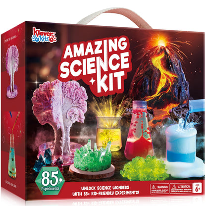 Klever Kits Amazing Science Kits- 85+ Experiments Educational Toys, STEM Activities with Erupting Volcano and Growing Crystal Tree for Kids Aged 6 7