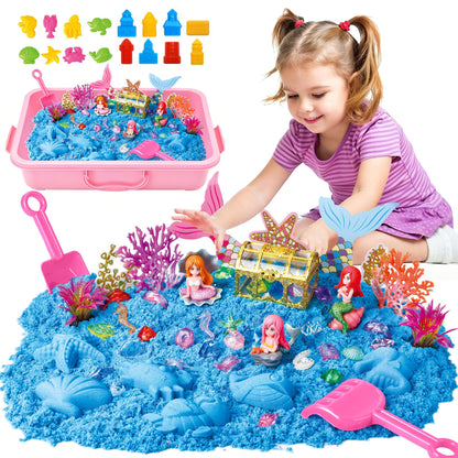 Pakimio Mermaid Sensory Sand Kit for Kids, Complete Sensory Bin with Lid
