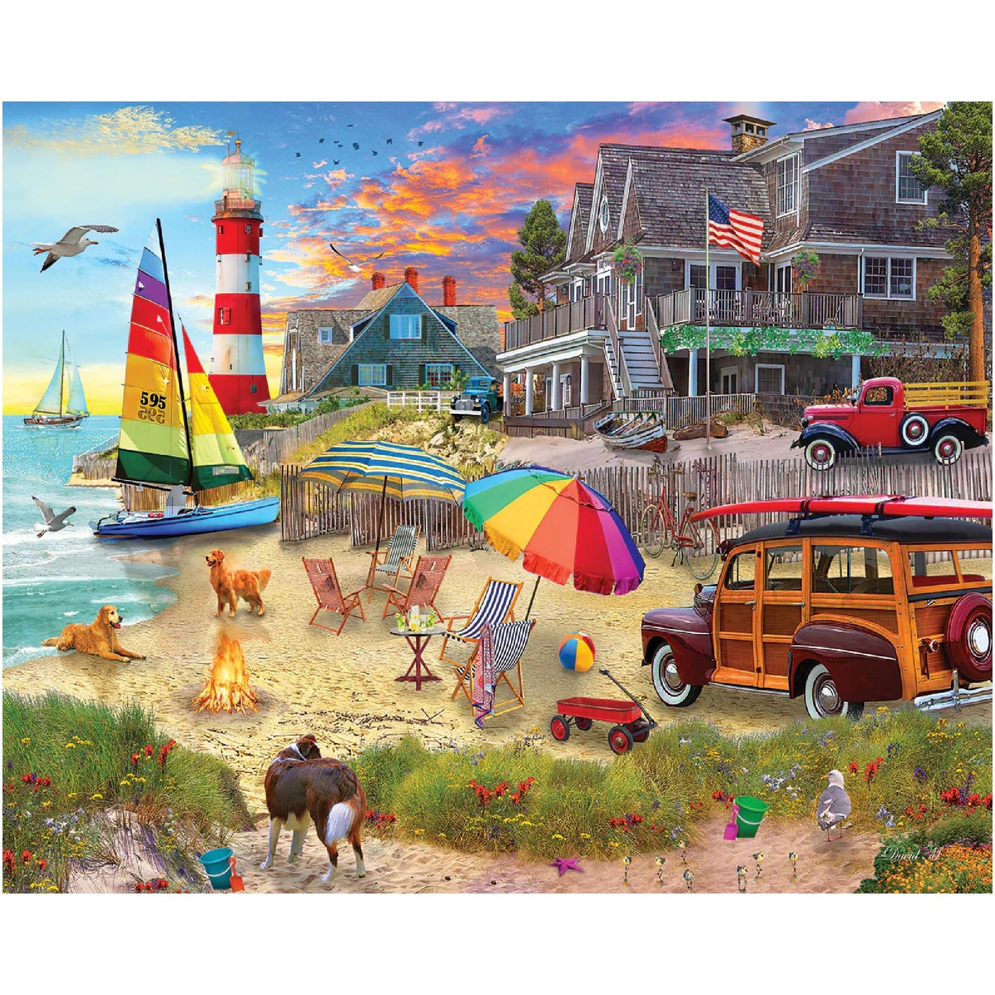 White Mountain 1000 Piece Jigsaw Puzzle Ocean Lighthouse, Summer Holiday