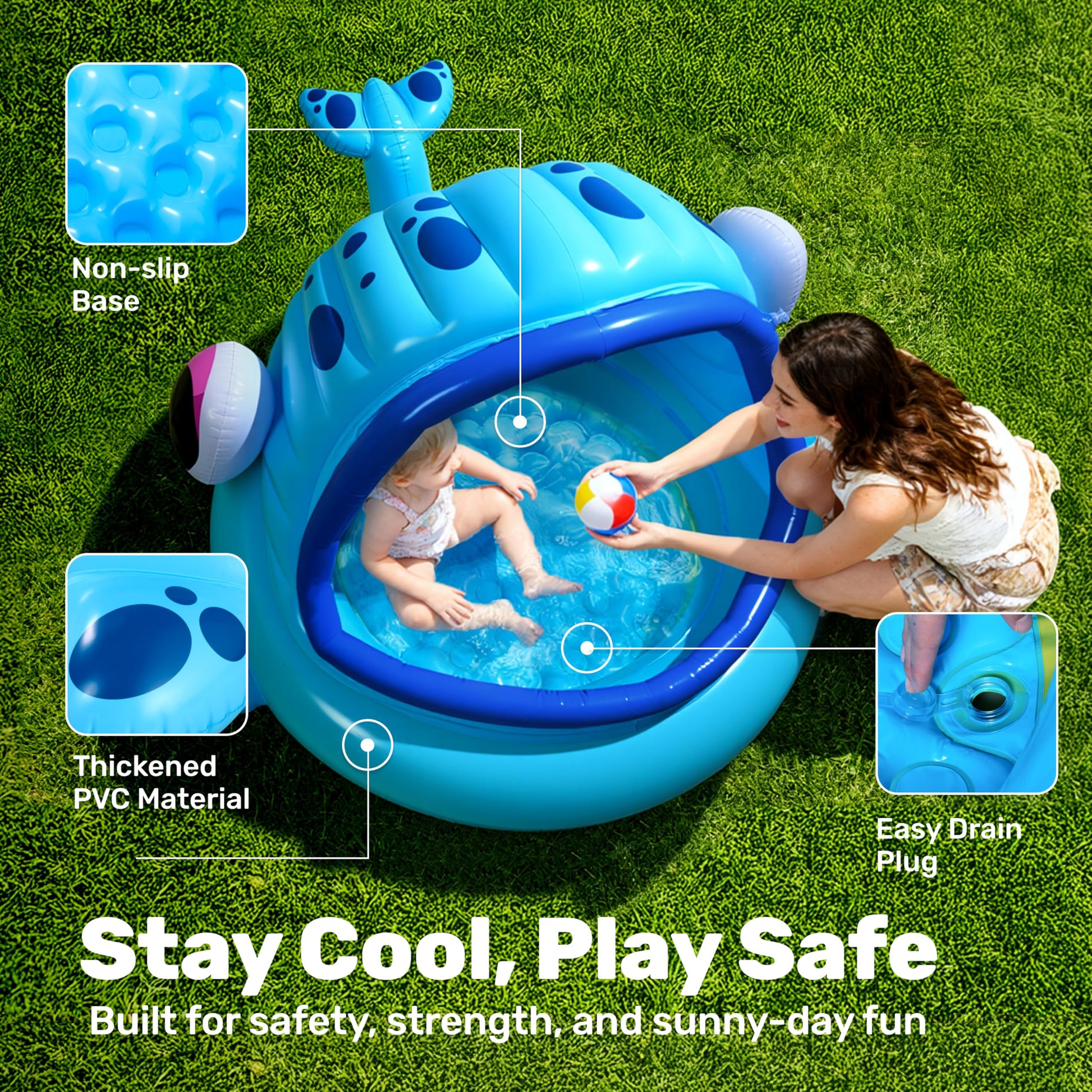 JOYIN Inflatable Shade Kiddie Pool,Whale Baby Pool Tent, Infant Swimming Pool for Kids （54" x 56" x 28"）,Blow Up Toddler Pool for Swim Party Toys