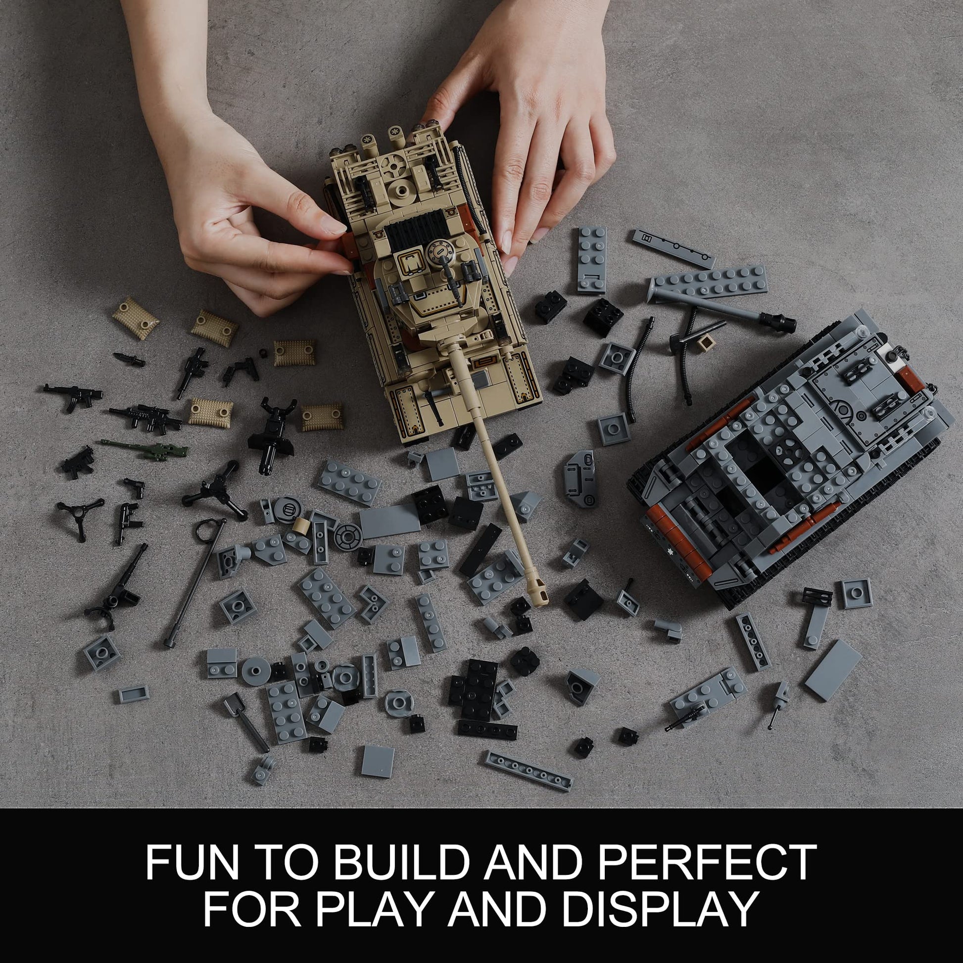 WW2 Army Tank Toys Building Kit Compatible with Lego, Create a German Tiger & an American M4 Sherman Models with 1184 Blocks, Great Military Toy Gifts