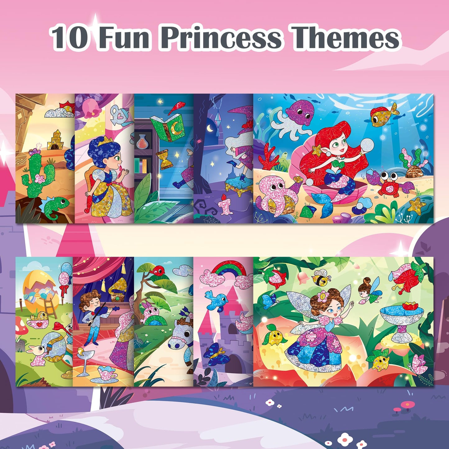 Timetome Foil Craft Kit for Kids, Princess & Unicorn Foil Art Set for Ages 4-8, No Mess Creative Arts and Crafts, Easy Peel Stick Foil Pictures, Gift