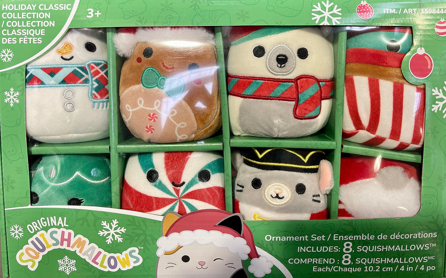Holiday Ornament Set, 8 Pack, 4 in - Soft and Squishy Stuffed Animal Toys w/ 2 Bonus Stickers (Classic Collection)
