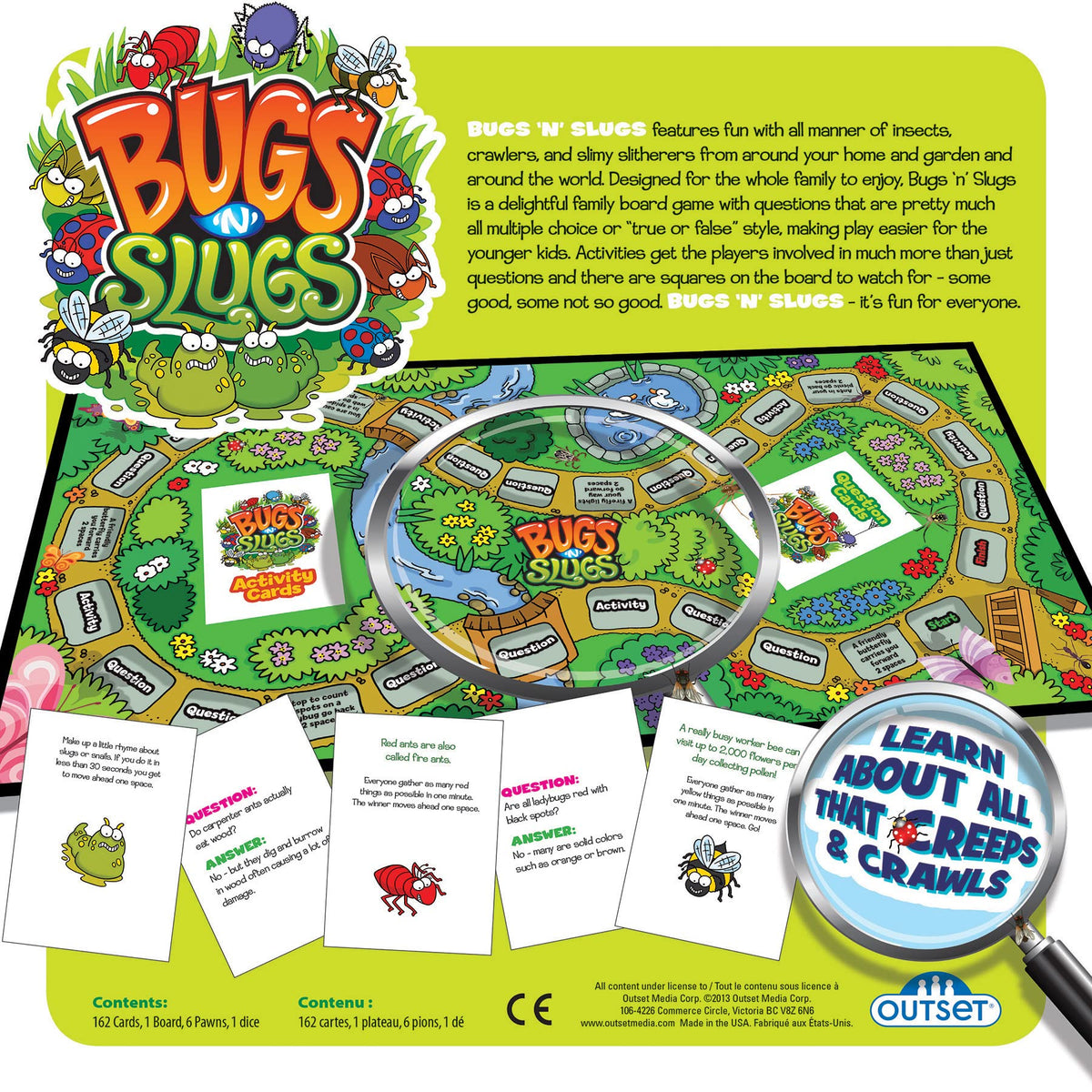 Outset Media Bugs 'N' Slugs Board Game - an Easy to Play Game All About Insects! - for 2 to 6 Players Ages 6 and up