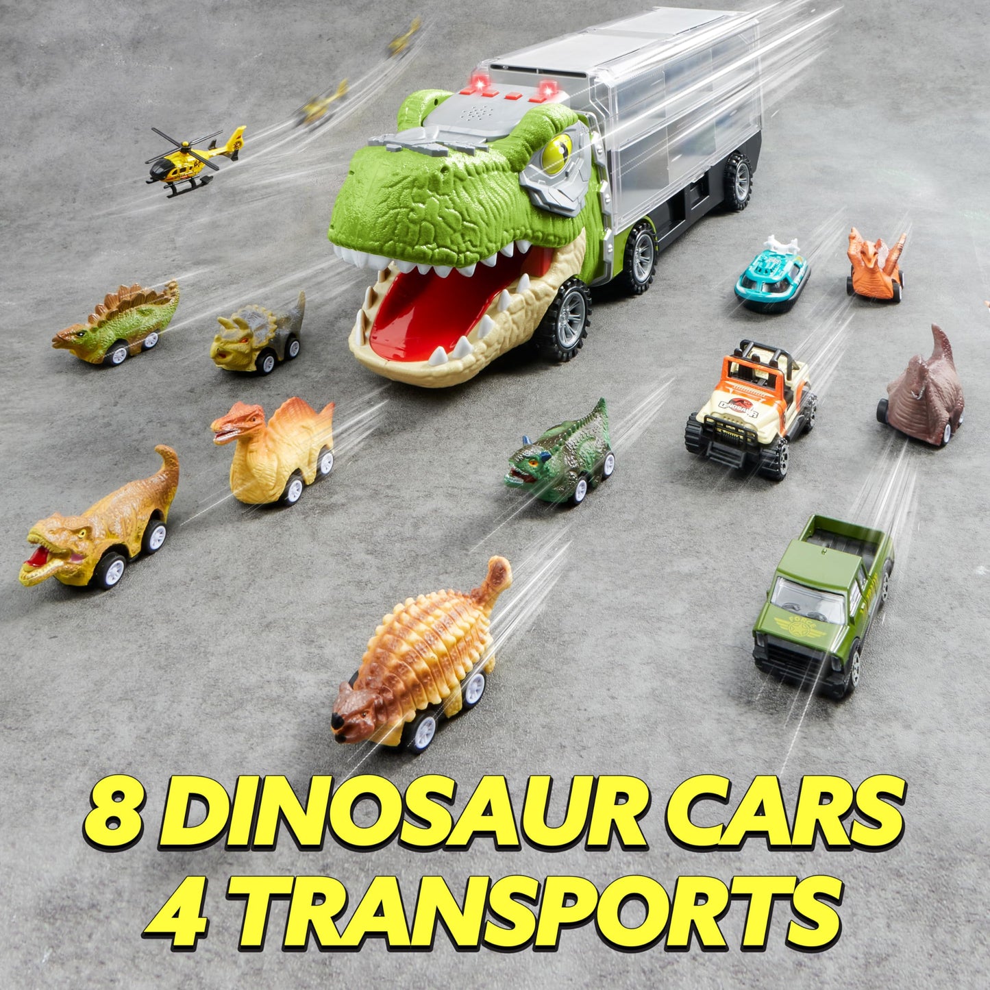 JOYIN 13 in 1 Dinosaur Toys for Kids 3-5, Transport Dinosaur Carrier Truck with 12 Pull Back Cars, Toddler Toys 3-4? Birthday Gifts for 3 4 5+ Year