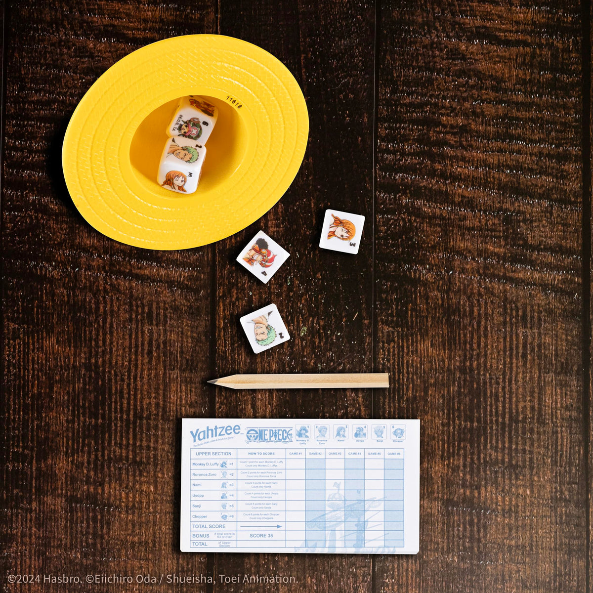 YAHTZEE: One Piece, Collectible Monkey D. Luffy Straw Hat Dice Cup, Classic Dice Rolling Game Based on The Anime Series, Great for Family Game Nights