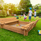BTExpert Kids Large Wooden Sandbox 47x47 Outdoor Play Sandpit for Backyard Foldable Bench Seats Sand Protection Liner