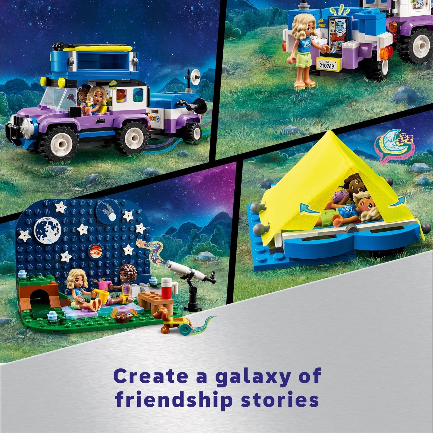 LEGO Friends Stargazing Camping Vehicle Adventure Toy, Includes 2 Mini-Dolls, Camping Trailer, Telescope Toy, and a Dog Figure, Science Gift Idea