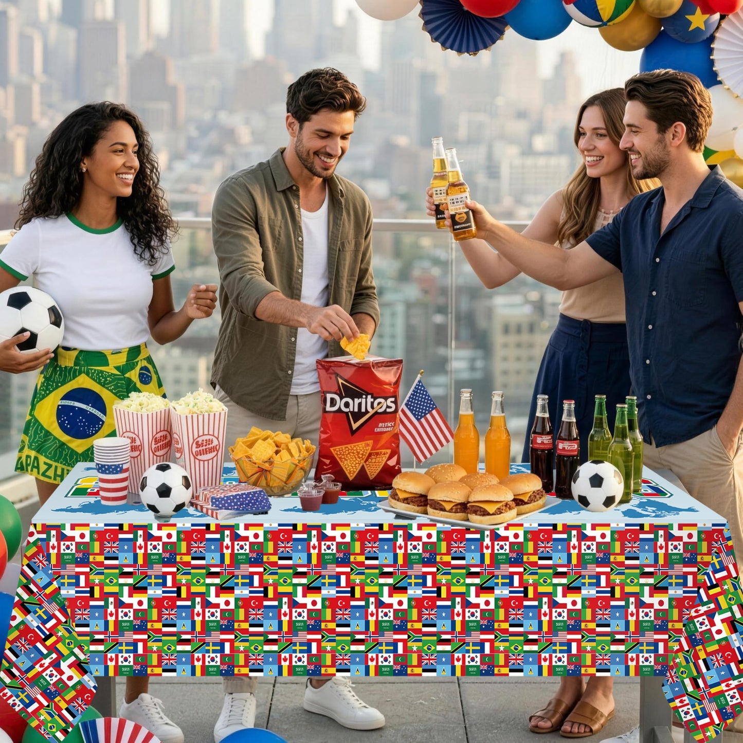 3 Packs 2026 International Football Tournament Tablecloths 108 x 54 Inch Global Flags Soccer Theme Party Table Covers Disposable Waterproof Plastic