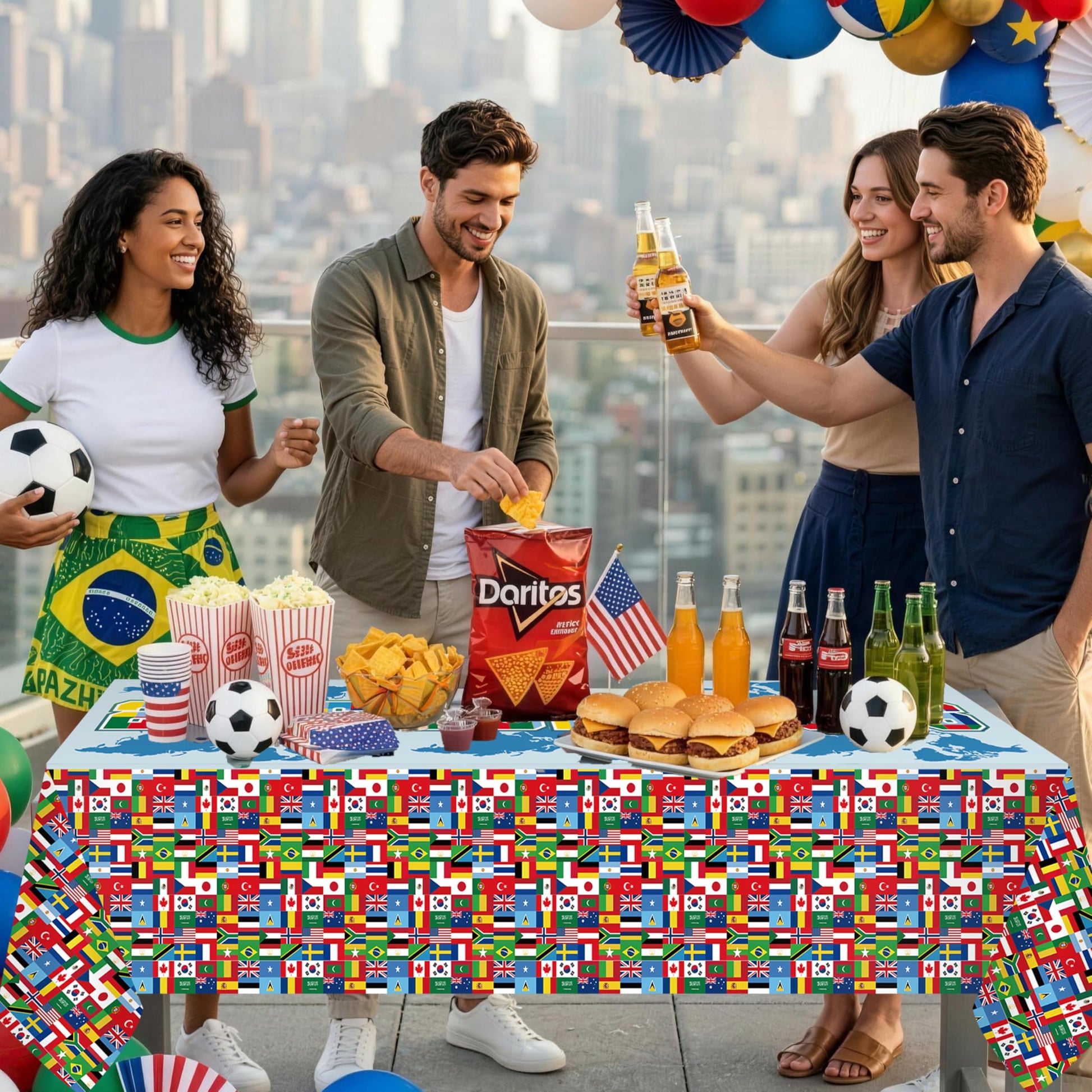 3 Packs 2026 International Football Tournament Tablecloths 108 x 54 Inch Global Flags Soccer Theme Party Table Covers Disposable Waterproof Plastic