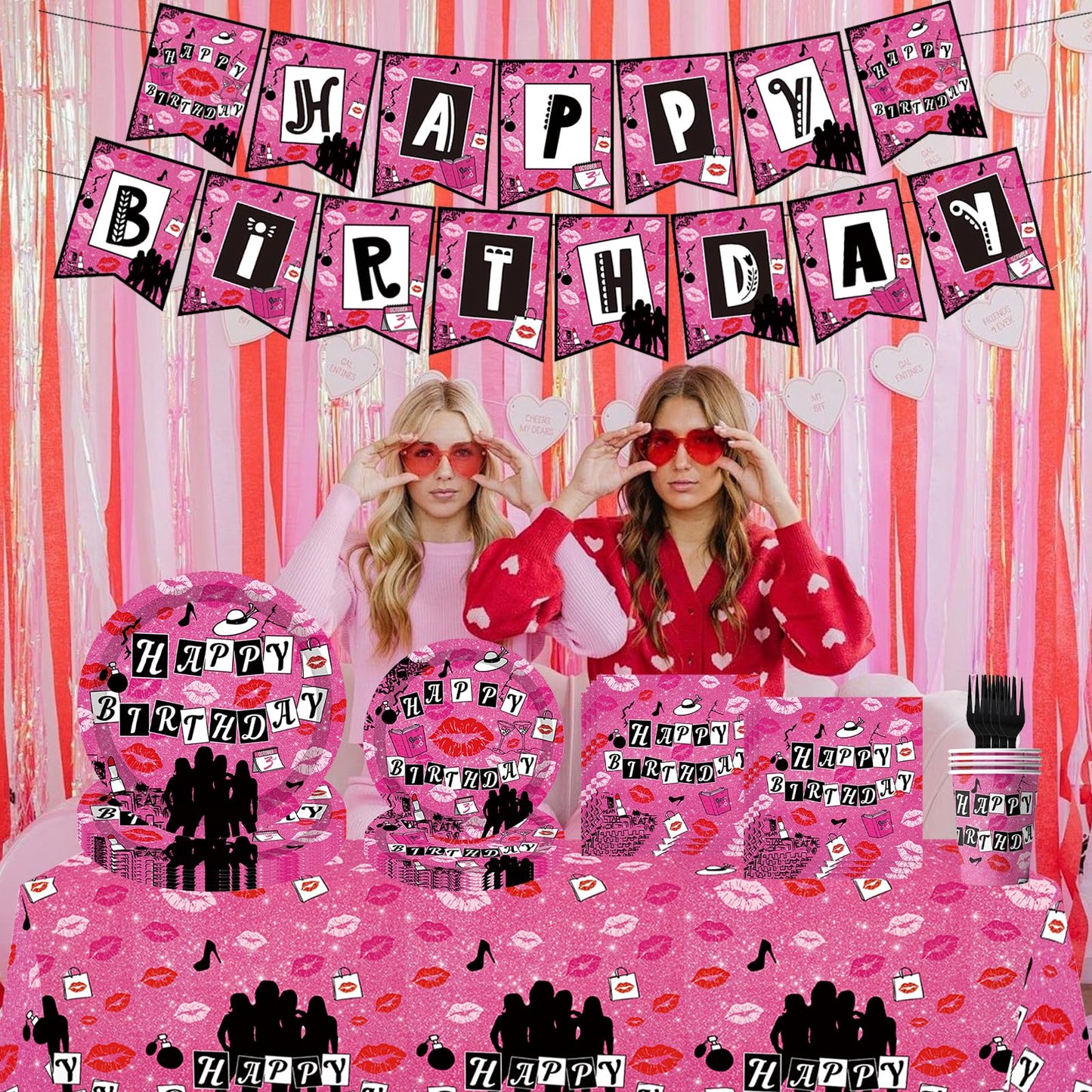 Pink Girls Birthday Party Set Pink High School Queen Theme Burn Book Popular Girl Birthday Decorations Party Decorations Hot Girls Banner Plates