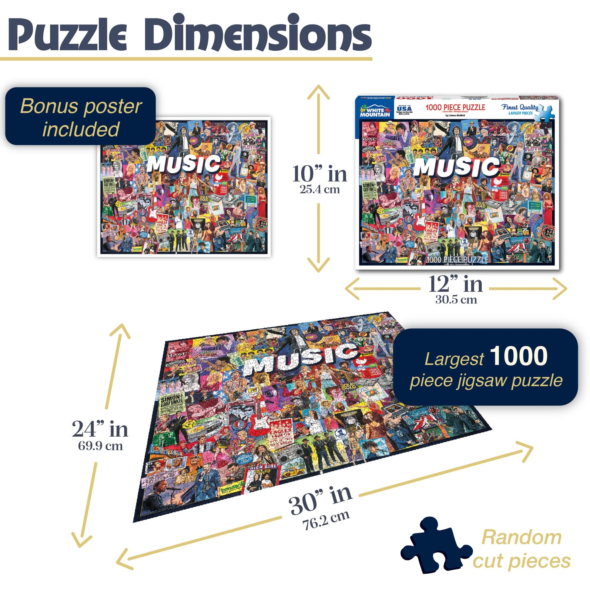White Mountain 1000 Piece Jigsaw Puzzle Rock Pop Legends Collage, Music