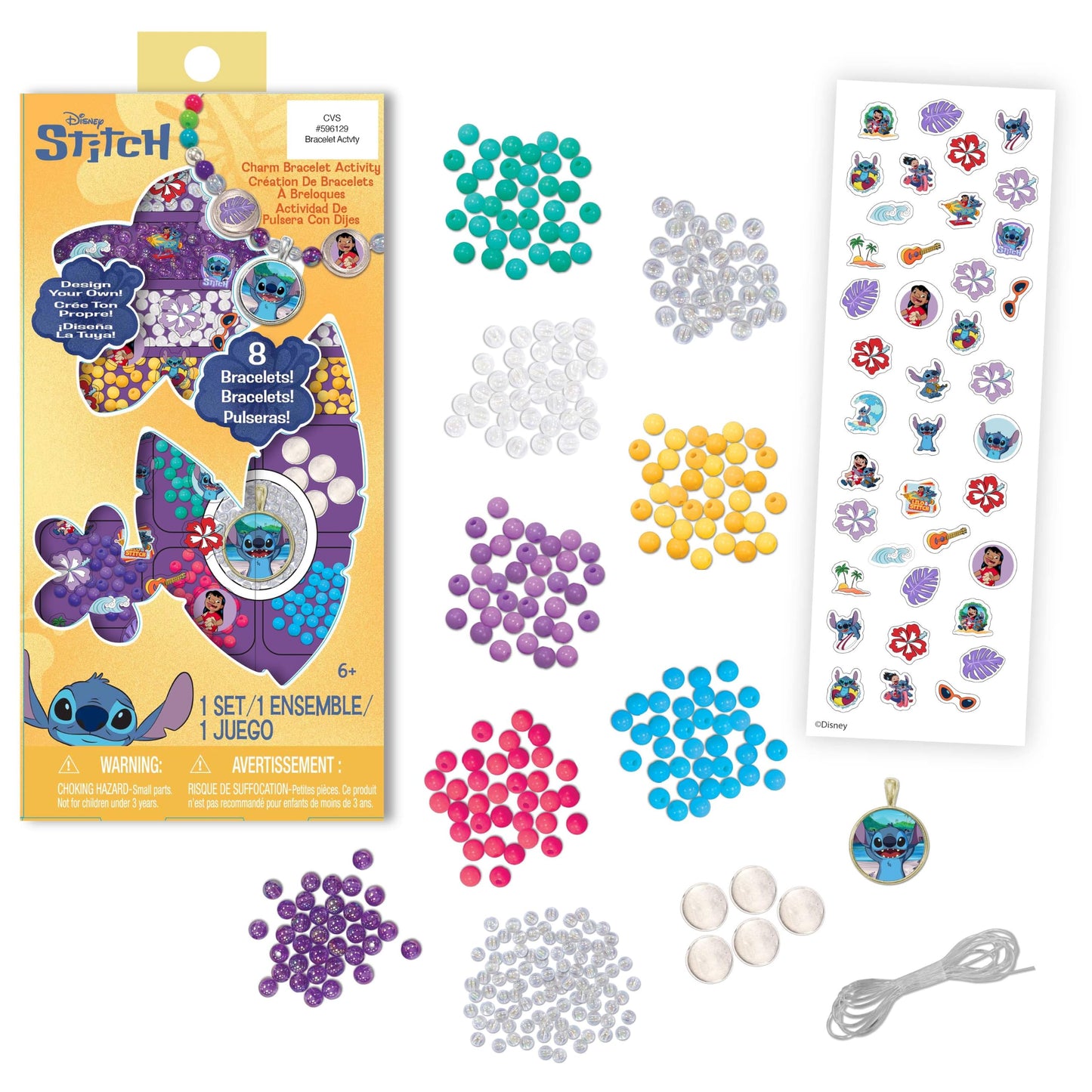 Tara Toys Disney Stitch Charm Bracelet Activity Set - 408-Piece Jewelry Kit for Girls with Beads, Charms & Cords - DIY Friendship Bracelet Craft