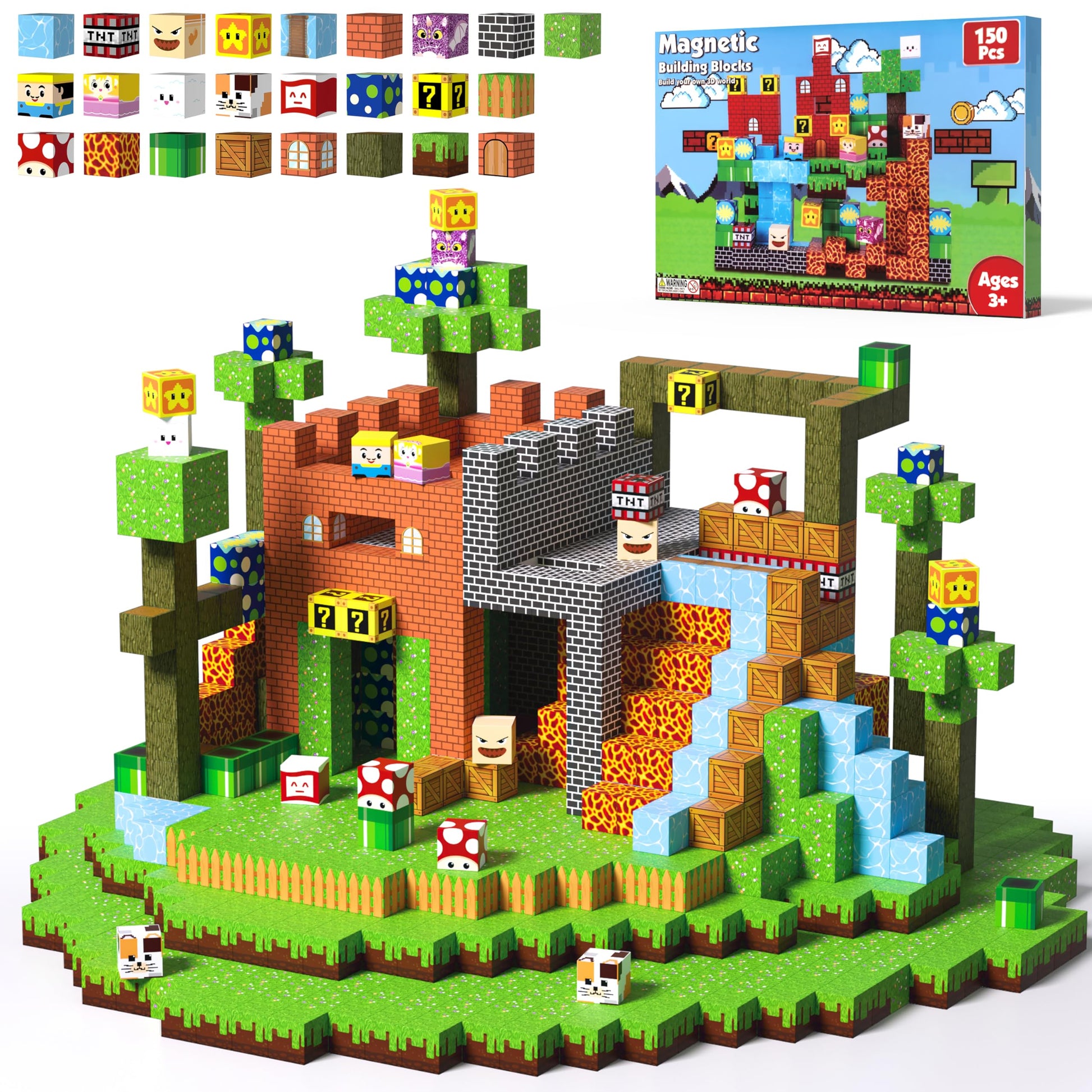 Innovakids Magnetic Blocks - 150 PCS Magnets Game-Based Building Block for Ages 3,4,5,6,7,8,9,10,11 Kids Birthday Toy Sets Present, Stacking Cubes
