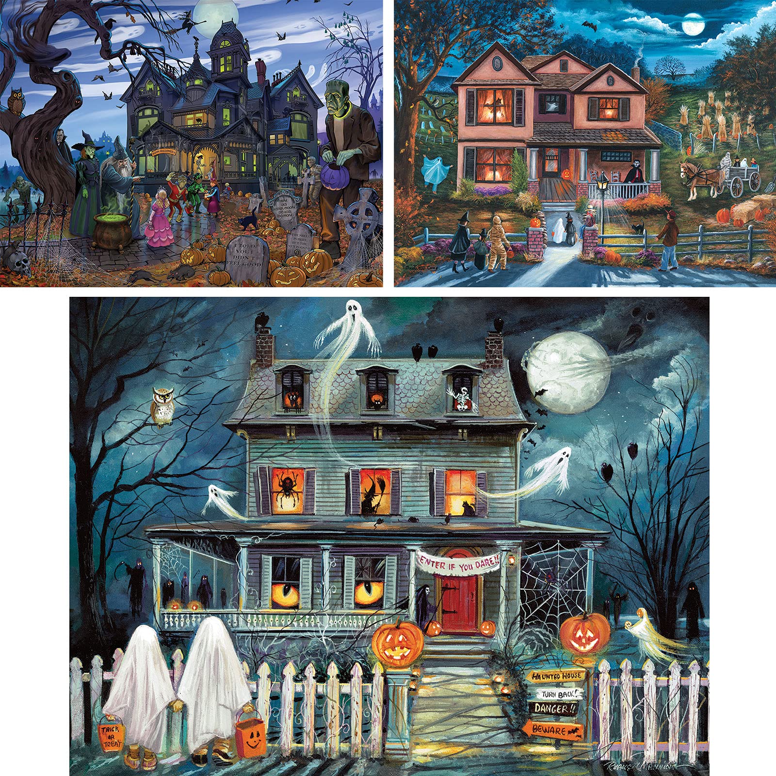 Bits and Pieces - Value Set of Three (3) - 1000 Piece Jigsaw Puzzles for Adults - Halloween Collection 1000 pc Jigsaws by Multiple Artists - 20" x 27"