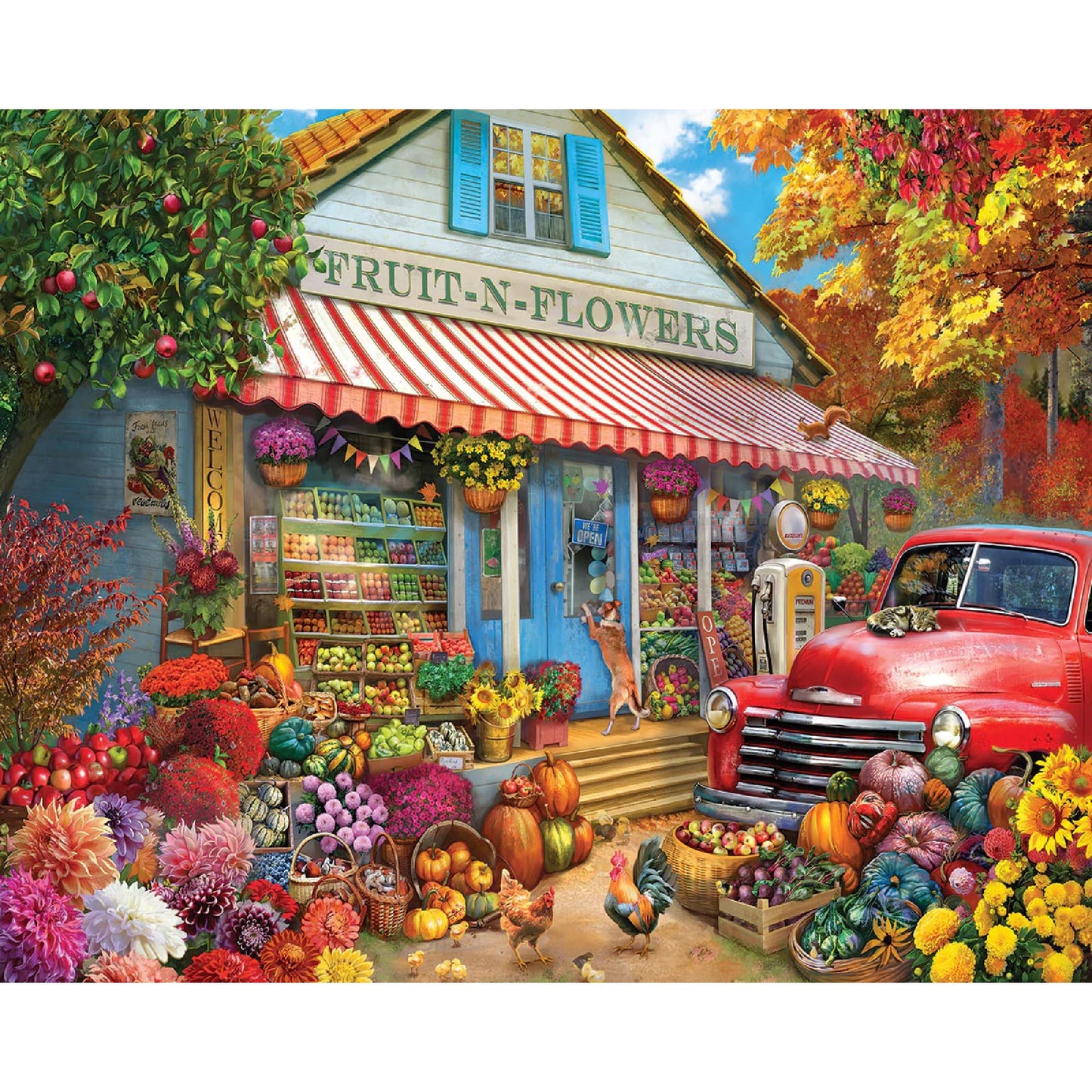 White Mountain 1000 Piece Jigsaw Puzzle Autumn Fall Shop, Fruit N Flowers