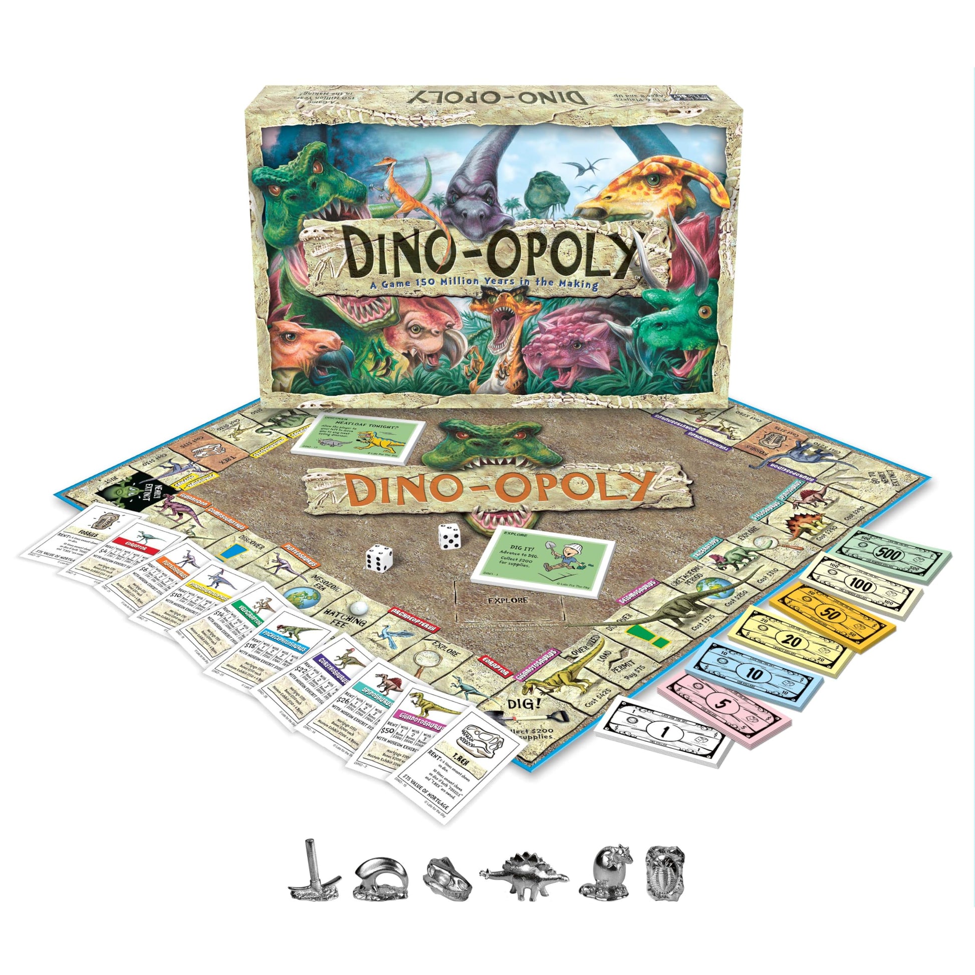 Late for the Sky Dino-Opoly Dinosaur Property Trading Board Game for Families & Kids, Ages 8+, 2-6 Players, Educational Strategy Fun, Great Gift