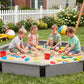 85''x78''x9'' Octagon Sandbox with Cover for Kids Outdoor Play, Wood Large Sandpit with 4 Benches, Quick Easy Install, US. Patented