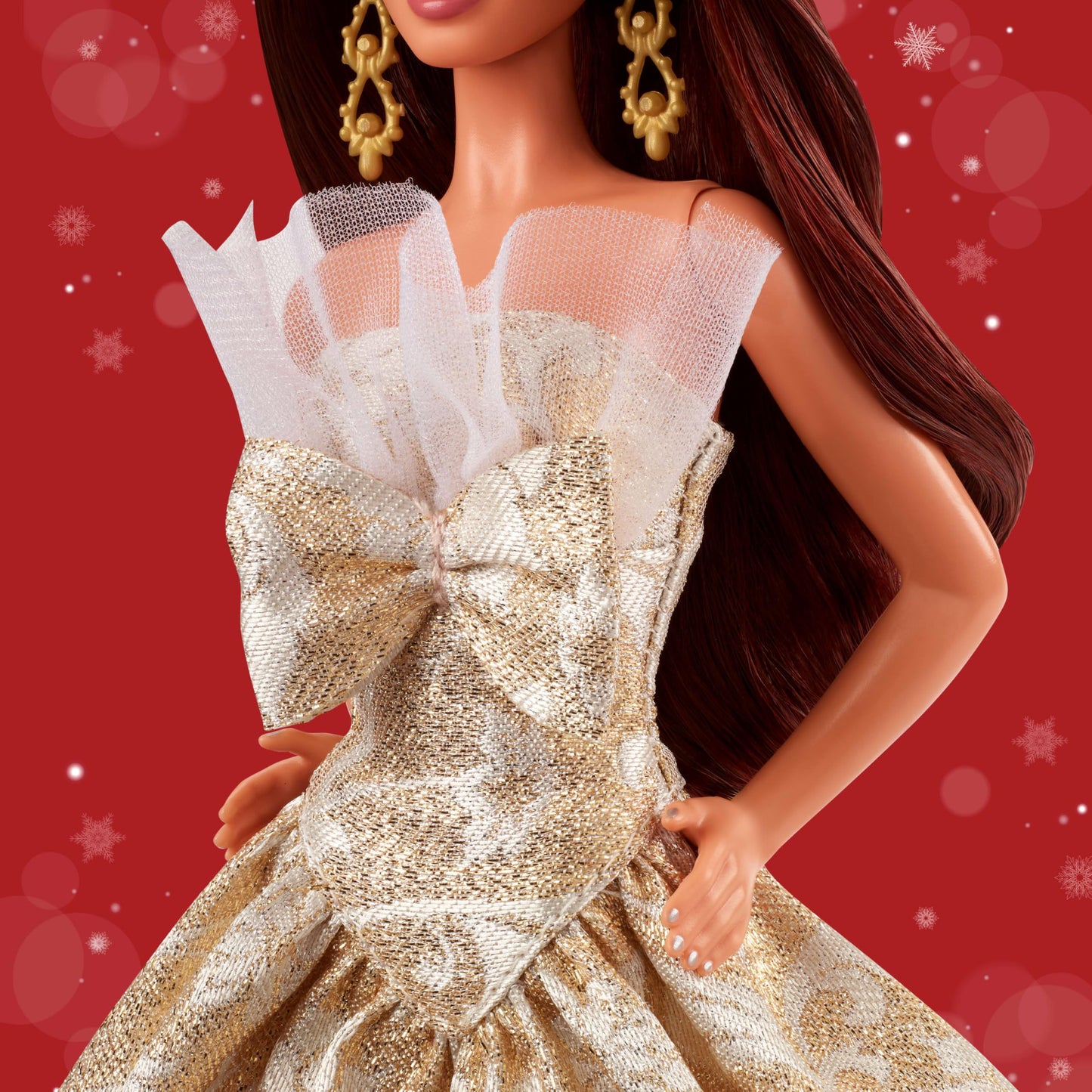 Barbie Signature 2025 Holiday Fashion Doll with Dark Brown Hair Wearing Silver & Gold Gown, Seasonal Collectible Includes Displayable Packaging & Doll