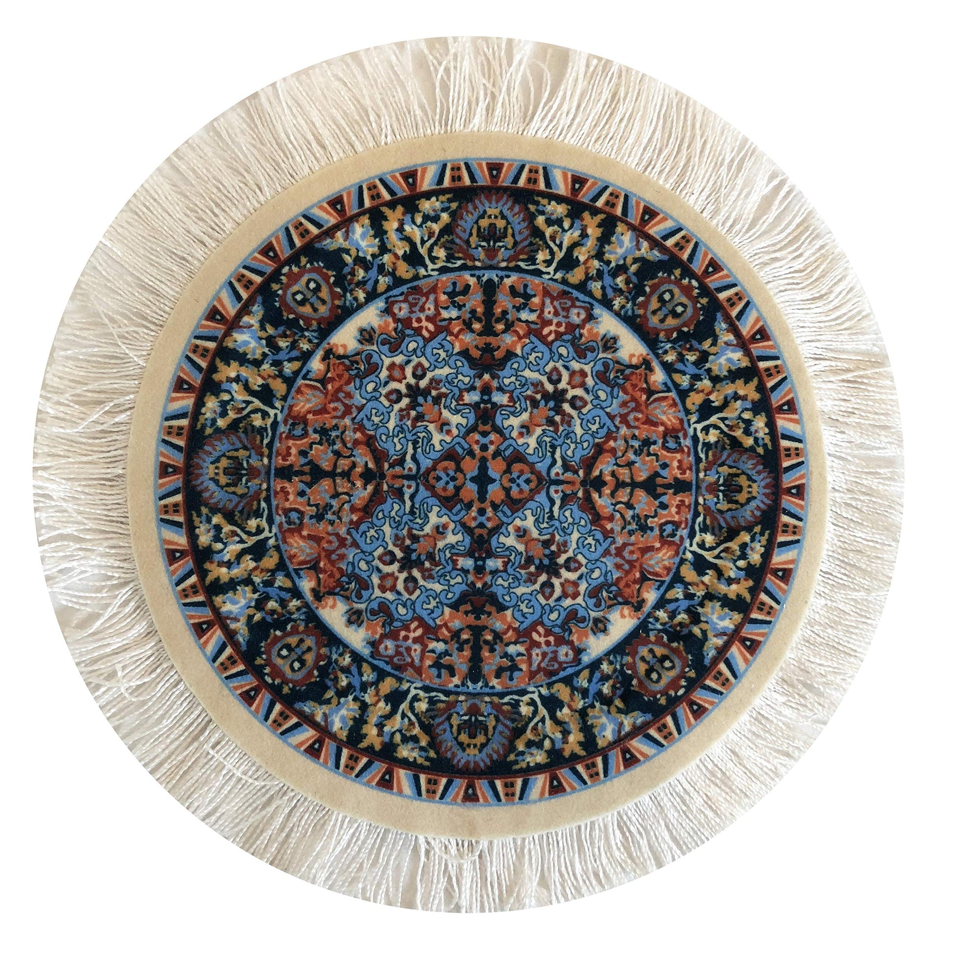 Set of 4 Round Dollhouse Rugs - Miniature Carpet Accessories for Doll Houses, 5 Inch Diameter Floor Décor, Oriental Style