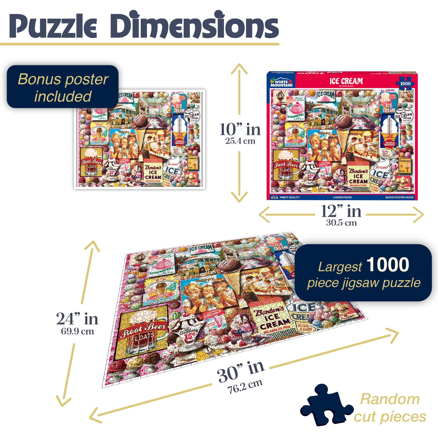 White Mountain 1000 Piece Jigsaw Puzzle Sweet Desserts Collage, Ice Cream