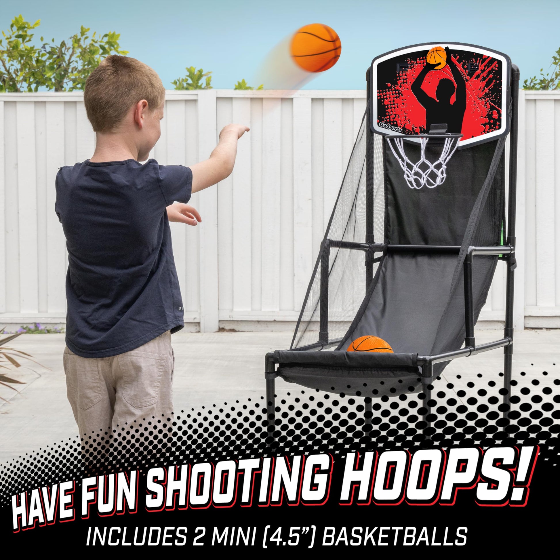 GoSports 2 in 1 Basketball and Football Toss Arcade Game for Kids Ages 3 to 8 Indoor and Outdoor Sports Toy with Hoop, Target, Balls & Pump