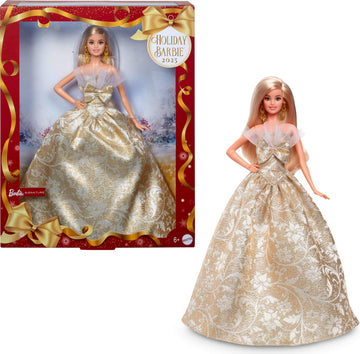 Barbie Holiday Barbie Blonde Signature BLACK Dress-up Doll & House, Pretend Play, For Ages 6 and Up, Gold JBH95