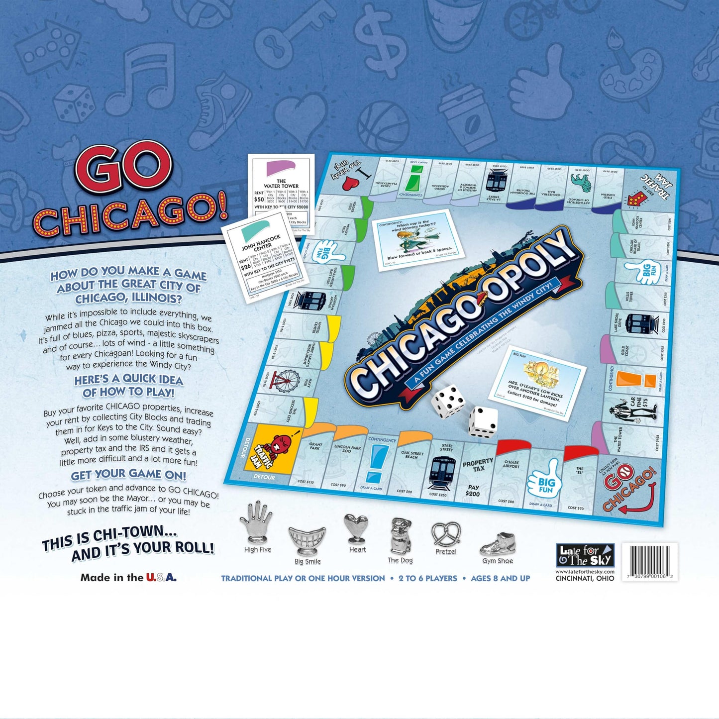 Late for The Sky Chicago-Opoly Board Game - Windy City Property Trading Family Game for 2-6 Players, Ages 8+, Fast or Full Play, Great Gift