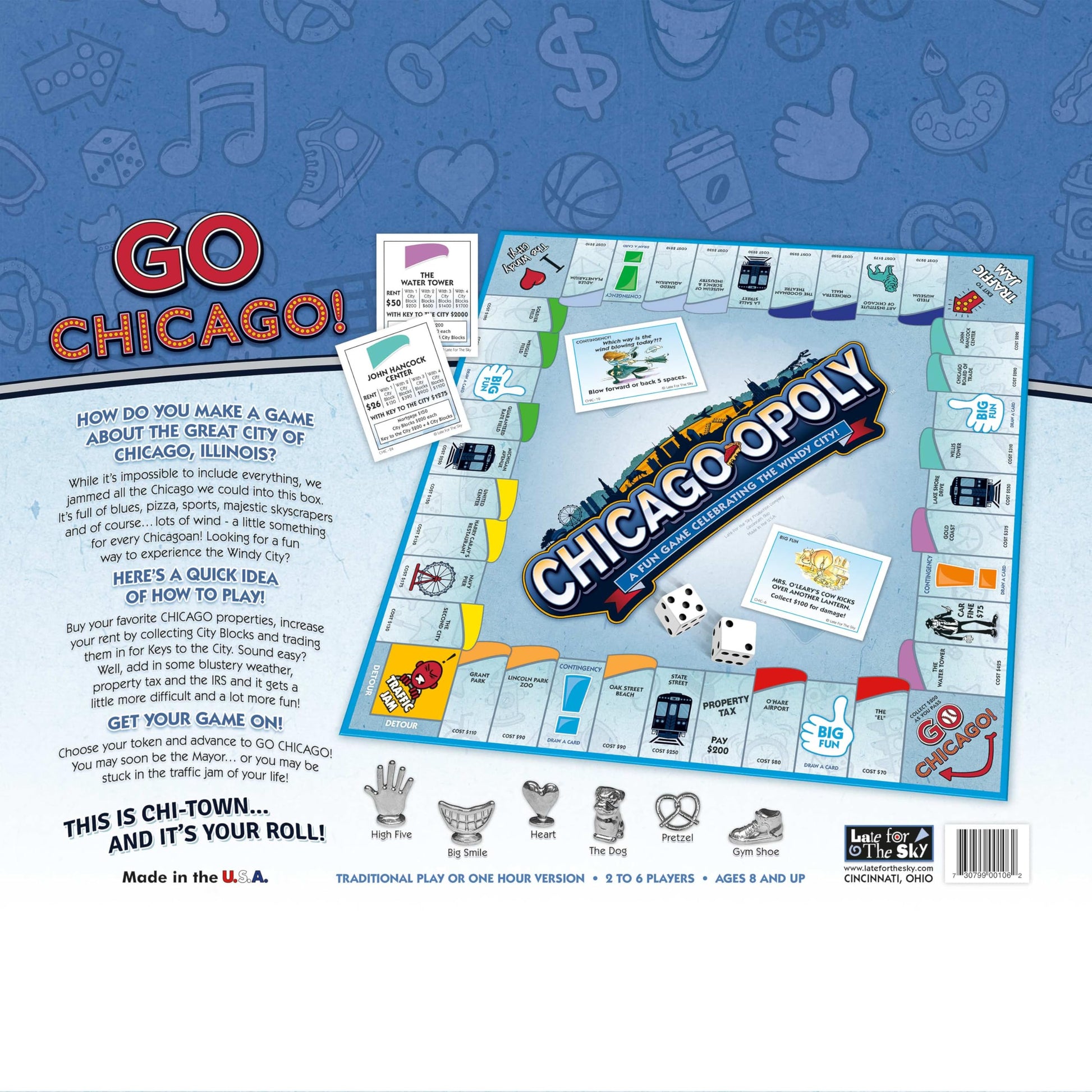 Late for The Sky Chicago-Opoly Board Game - Windy City Property Trading Family Game for 2-6 Players, Ages 8+, Fast or Full Play, Great Gift