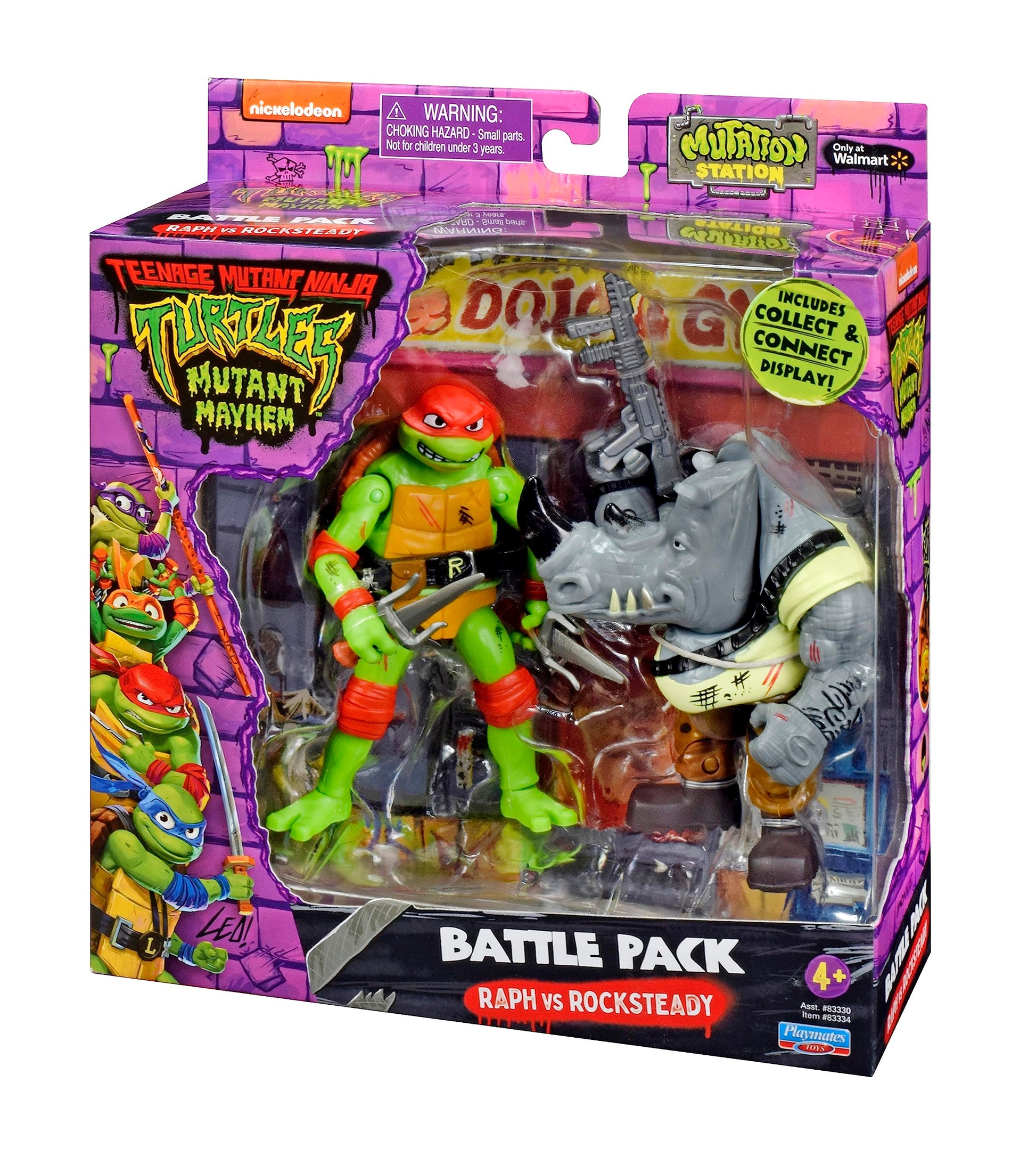 Teenage Mutant Ninja Turtles Mutant Mayhem Mutation Station Raphael vs Rocksteady Action Figure Battle Pack, 2-Pack